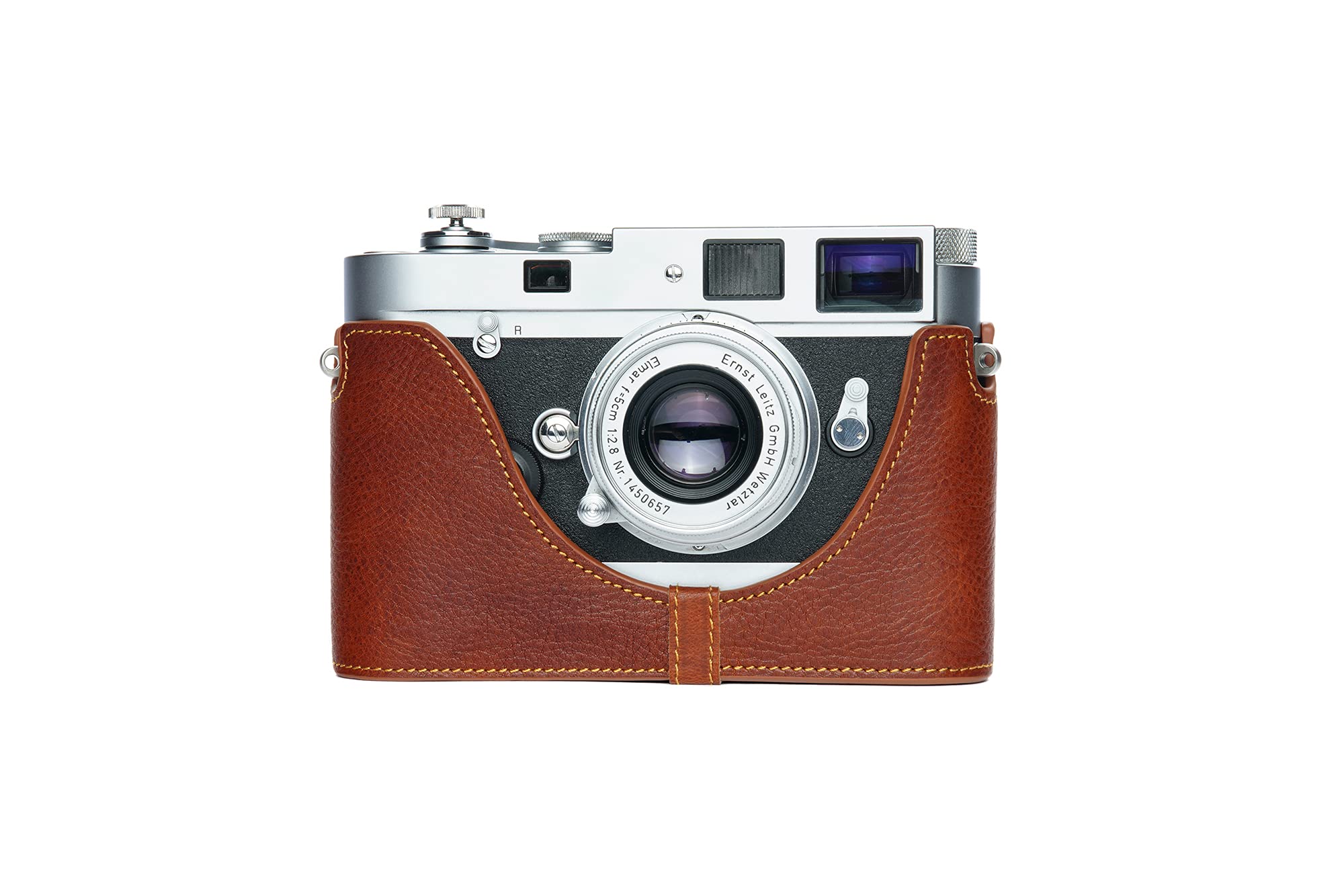 MP&M6 Case, Handmade Genuine Real Leather Half Camera Case Bag Cover for Leica MP/M6/M4/M3/M2/M1/MDa (with Fast Film Processor) Film Camera (LavaBrown)