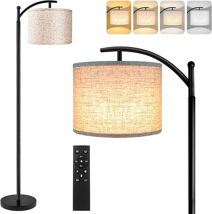 Rottogoon Floor Lamp for Living Room, LED Standing Lamp Tall Industrial Floor Lamp Reading for Bedroom, Office (9W LED Bulb, Beige Lampshade Included) -Oil-Rubbed Bronze