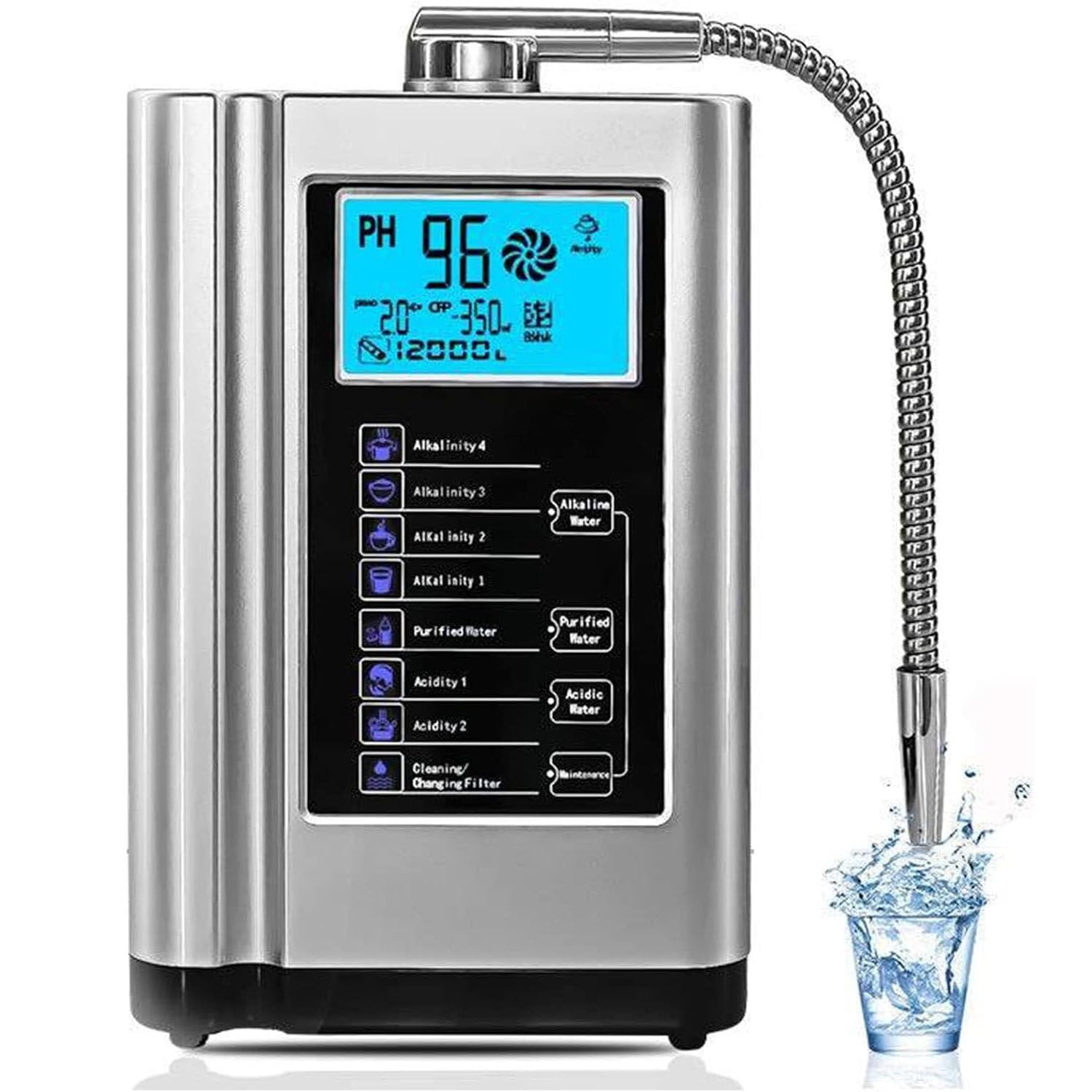 Máquina ionizadora de Agua alcalina, generador de hidrógeno, purificador de sistem de Filtro de Agua para el hogar para Agua alcalina ácida PH3.5-10.5,Silver
