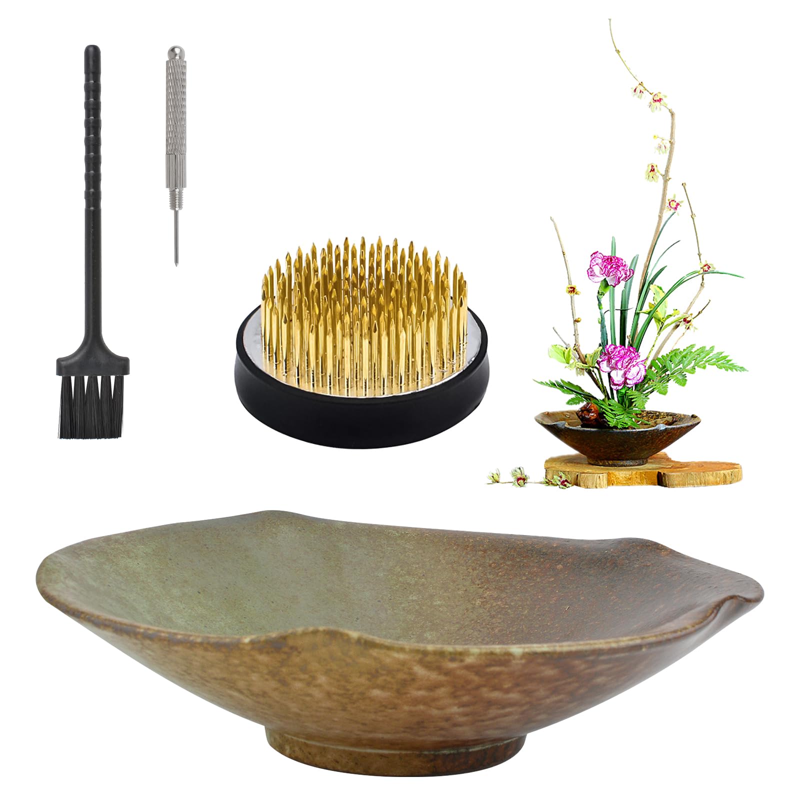 Set di 2 vasi per Fiori Rotondi e Foglie di Loto in Ceramica per Ikebana, Decorazione per casa, Ufficio