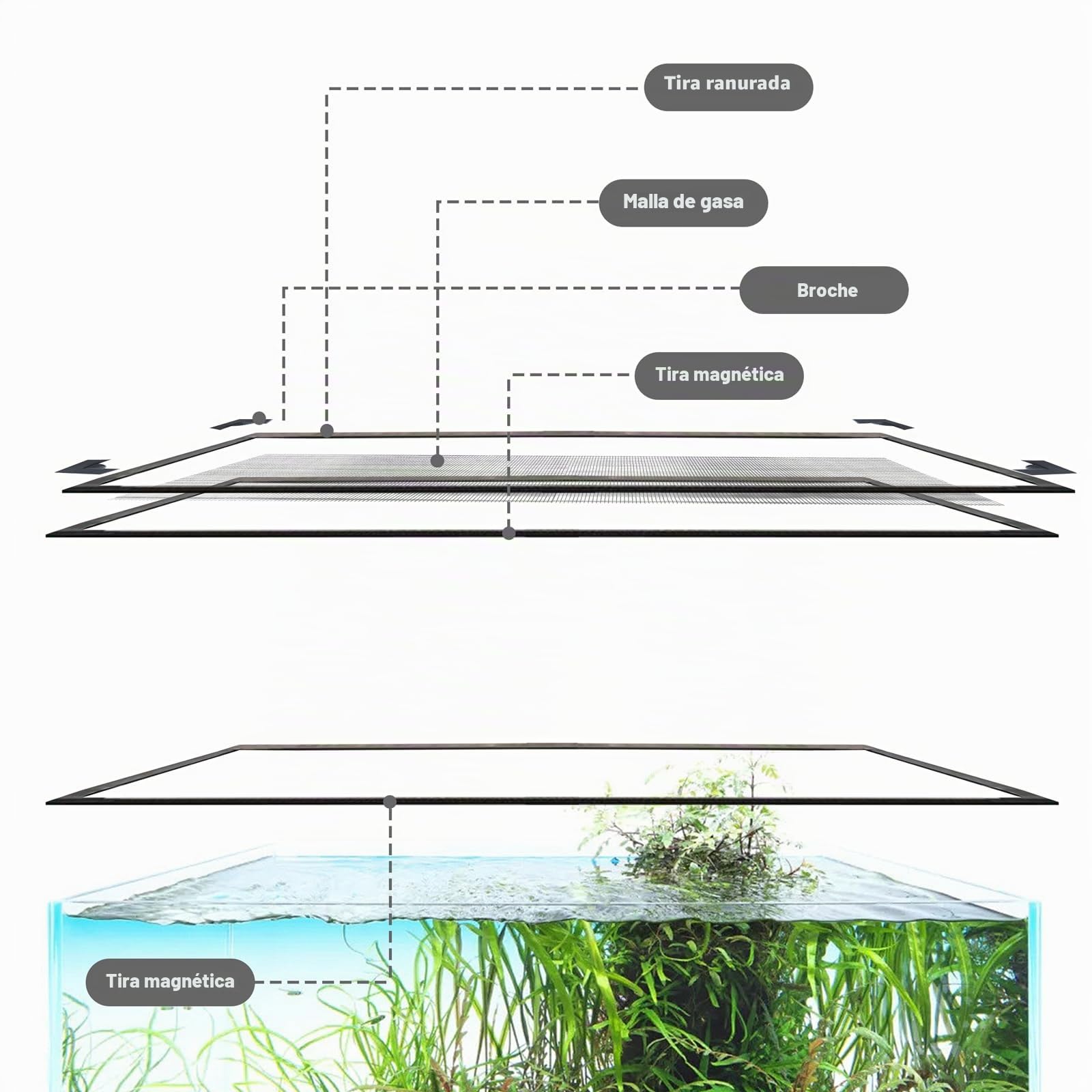 Magnetic Aquarium Anti-Jumping Net Cover Red magnética para Acuario Cubierta de Malla de Atracción Magnética Protege a los Peces Que saltan del Acuario