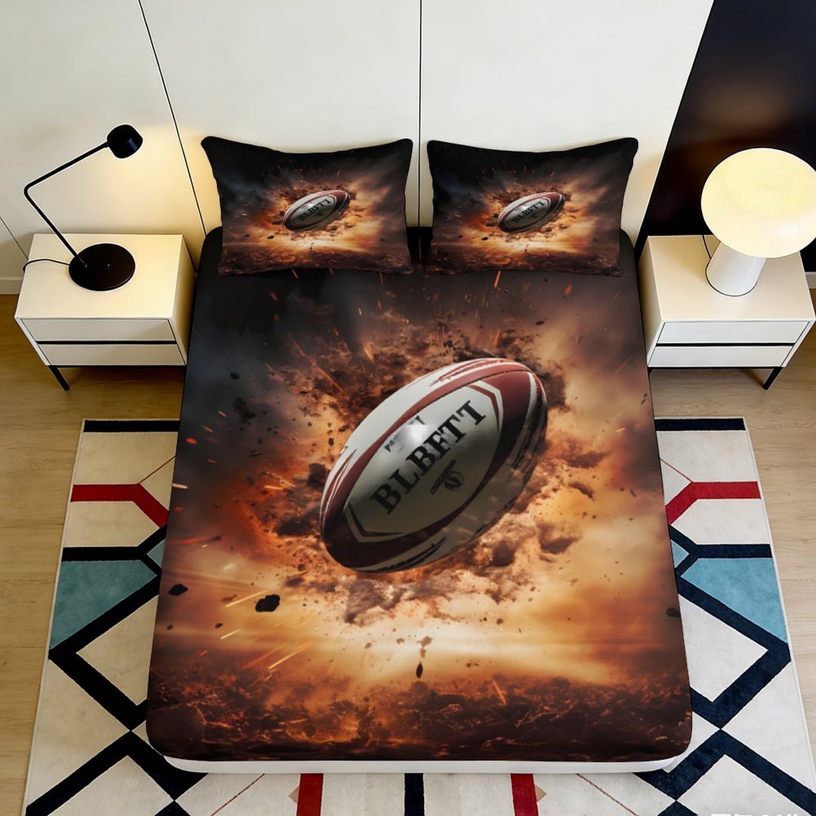 Pnayamiorkfel Style-4 3D Printed Rugby Explosion Fitted Sheet Microfiber Soft Bed Cover Sport Theme For Bedroom Dorm Apartment Decor 90X200x25cm