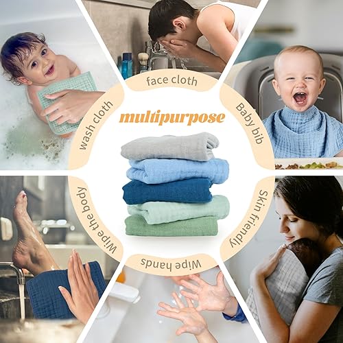 Miniatura 4 de Paño para eructos para bebé, 100% algodón, muselina de algodón para recién nacidos, 10 x 20 pulgadas (azul y verde, 5 piezas)