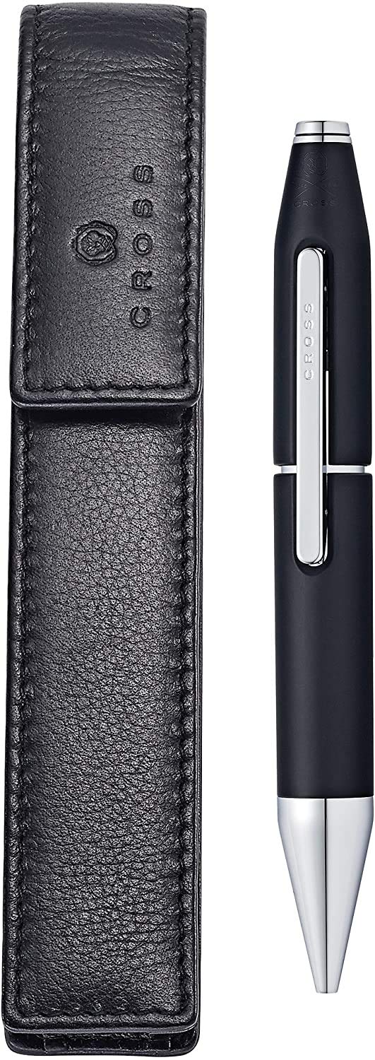 Cross Limitierte Kollektion x Serie mit patentiertem Schnappverschluss, Gel-Tinte, schwarzer Schaft, Selectip Tintenroller mit passendem Vollnarbenlederetui in Firmen-Geschenkbox