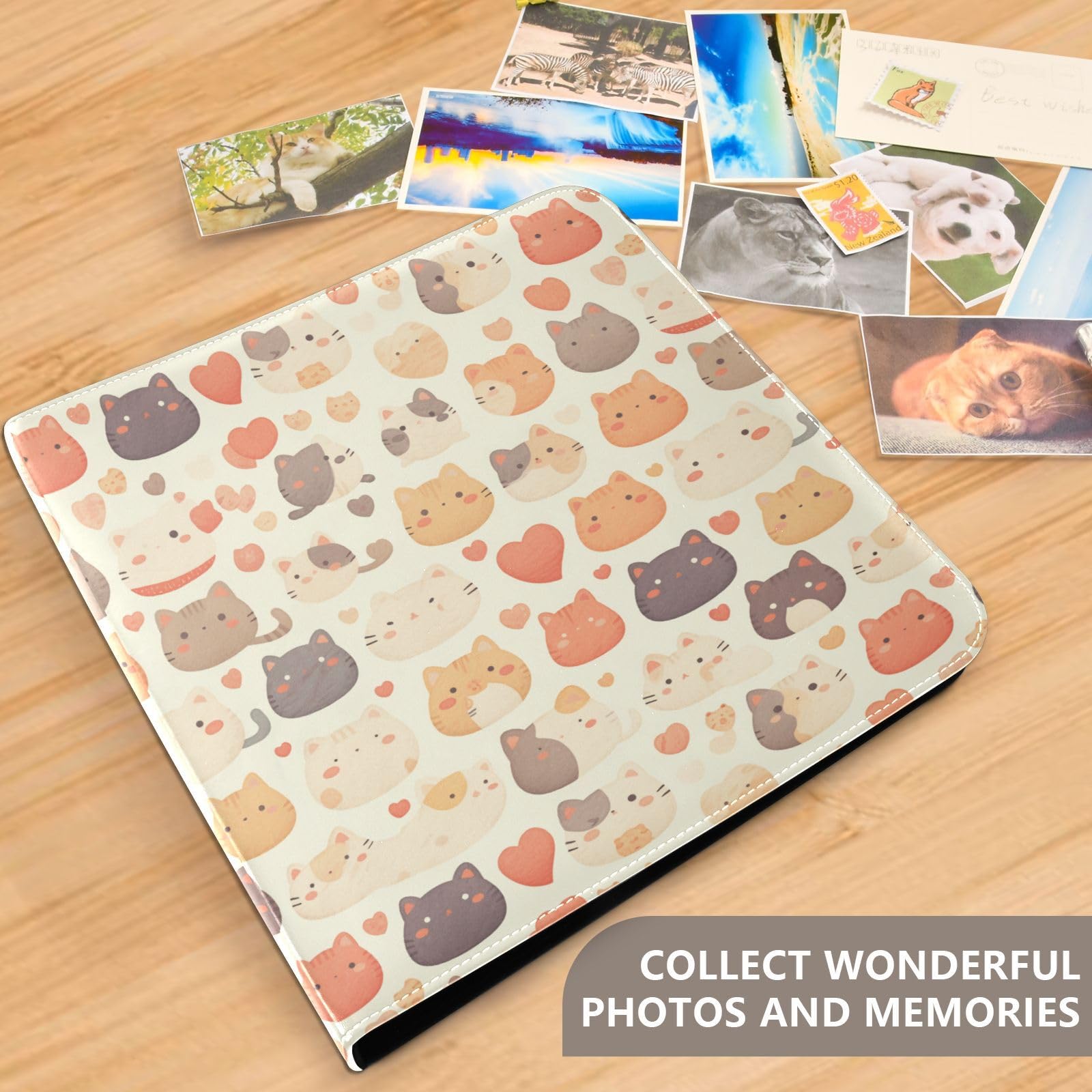 Álbum de fotos para fotos de todos los tamaños, páginas autoadhesivas de gatos de 4 x 6, 5 x 7, 6 x 8