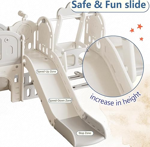 Miniatura 3 de Juego para niños pequeños con tobogán y columpio, parque interior 11 en 1 para niños de 1 a 4 años, con aro de baloncesto y pasillo extralargo,