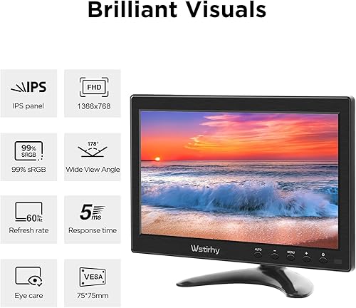 Miniatura 2 de Pantalla táctil de 10.1 pulgadas, soporte para monitor portátil, monitor de pantalla táctil pequeña IPS 1920 x 1200, monitor HDMI para computadora