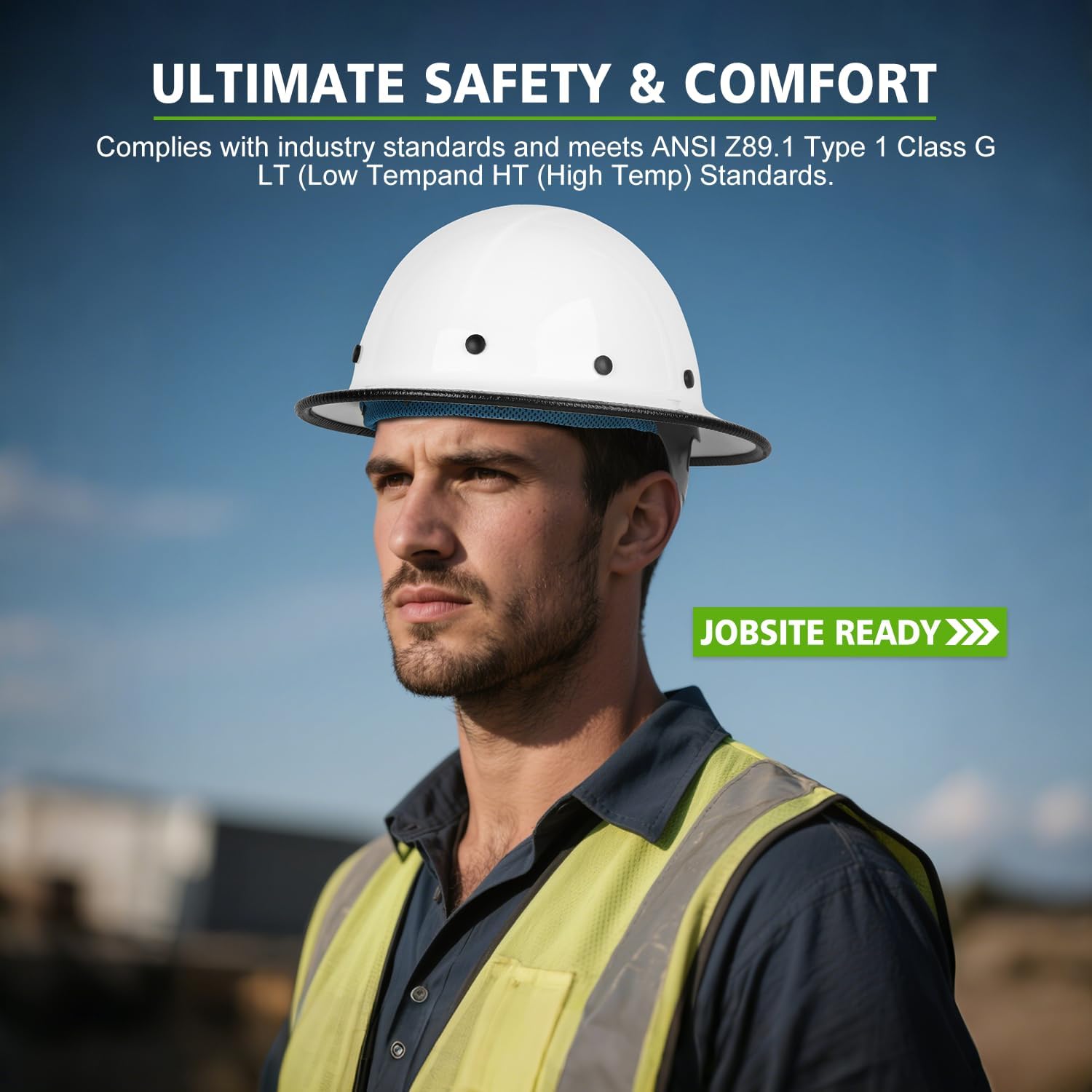 GREEN DEVIL Fiberglass Full Brim Hard Hat OSHA & ANSI Rated Fiber Hardhat for Men with Brim Guard - Image 6