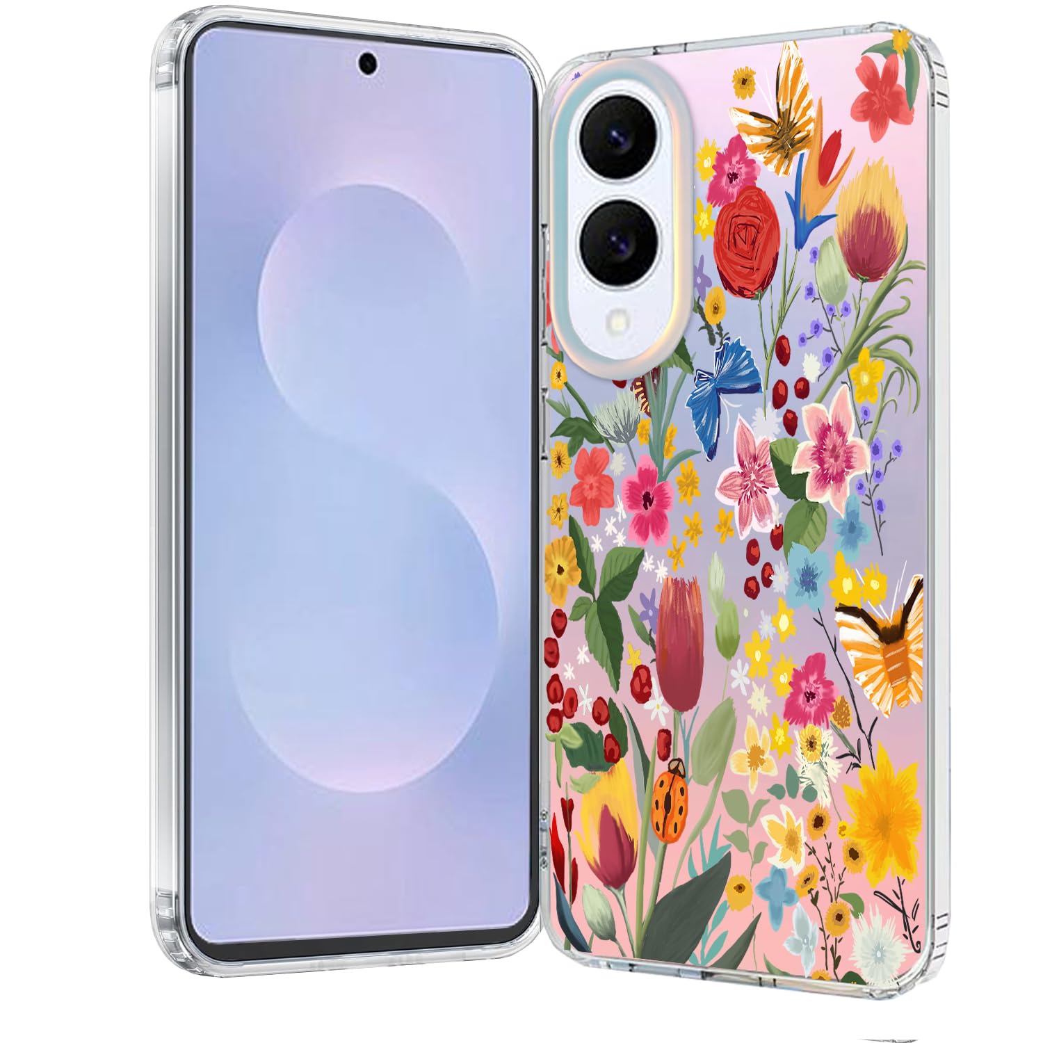 Ftonglogy for Samsung Galaxy S25 Edge Case: Clear Matte Cute Flowers Floral Design for Girls Women Slim Flexible TPU Bumper Shockproof Silicone Cell