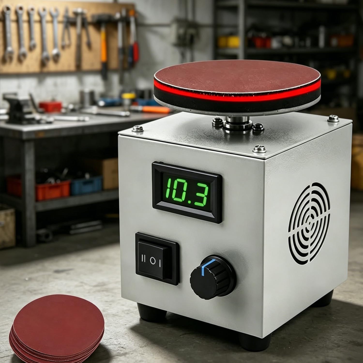 Yxzqloz 5 Inch Mini Electric Disc Sander, Bench Grinde Polisher, Adjustable Speed, Forward/Reverse Switch, For Woodworking, Metal, Diy Crafts