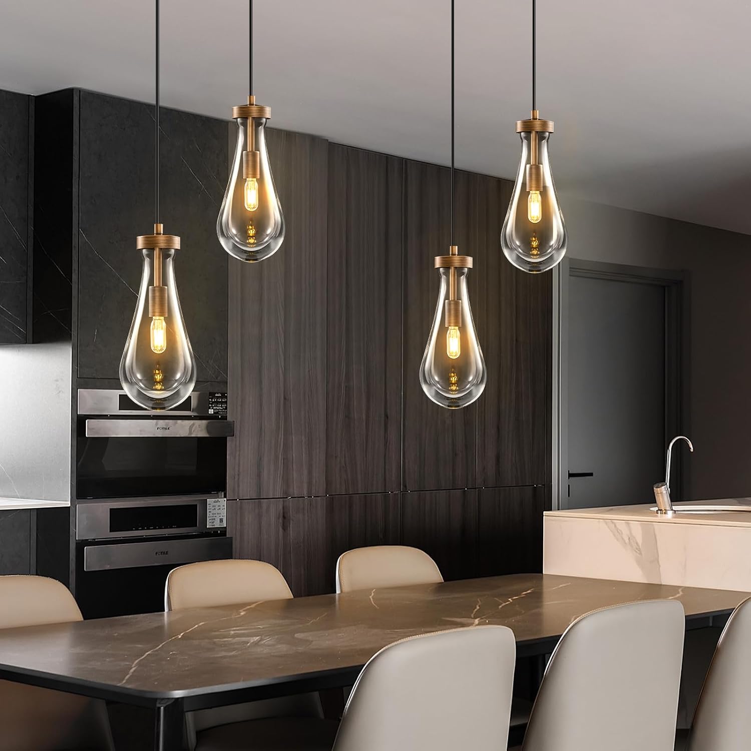Raindrop Pendant Lights Kitchen Island: Copper Brown Teardrop Hanging Light - 2 Head Crystal Pendants Light over Dining Table - Durable Raindrop Lighting Fixture for Bedroom Hallway Bulbs Included