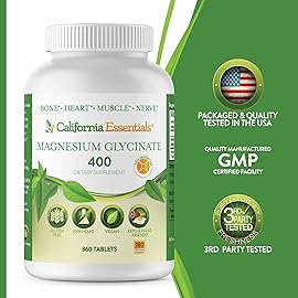 California Essentials Magnesium Glycinate 400 - Chelated, High Absorption Elemental Magnesium for Muscle Relief, Bone & Heart Support -Vegan, Non-GMO, Gluten-Free (360 Counts (Pack of 1))