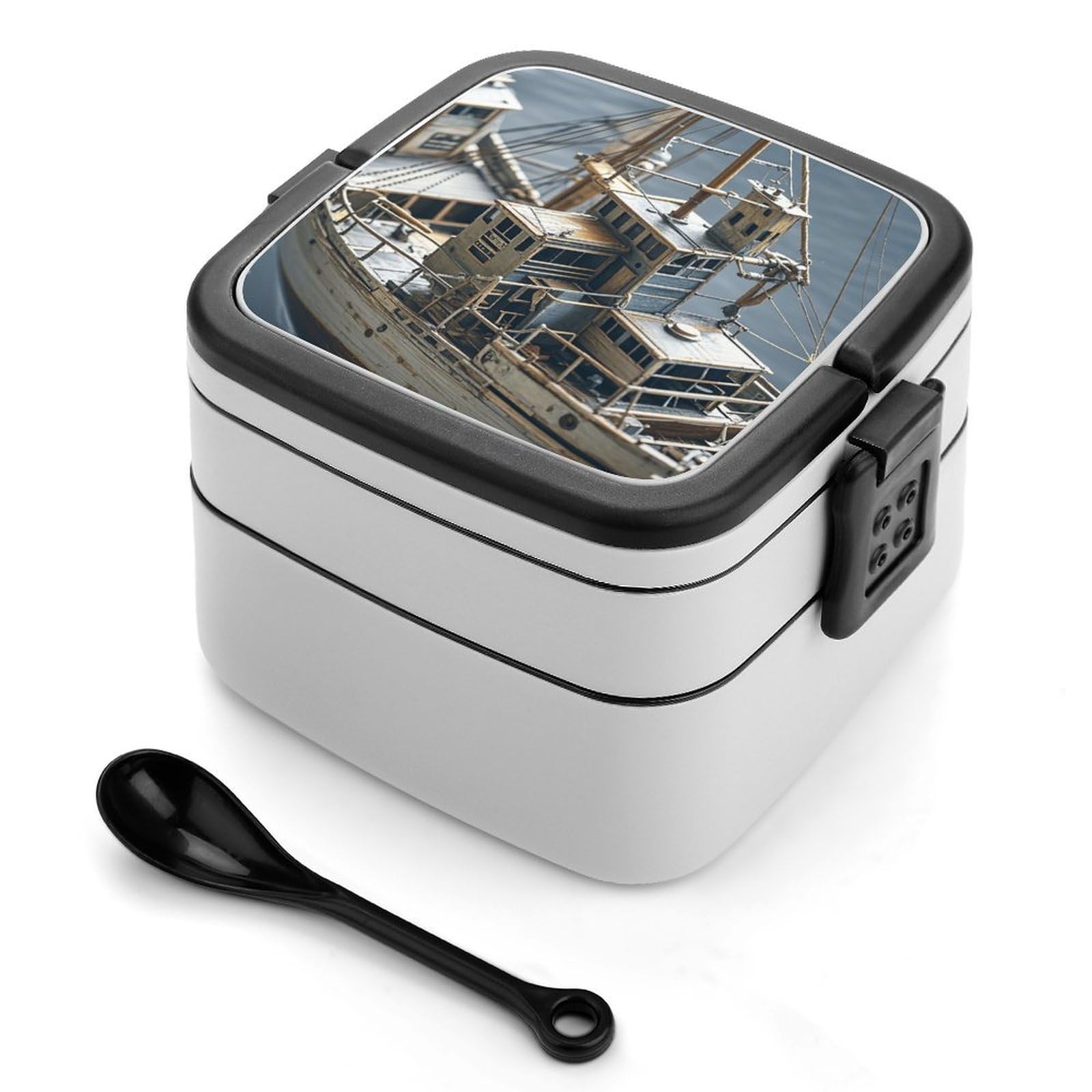 VstaDank Boat Bento Box with Compartments Portable Lunch Containers with Spoon Leak Proof Bento Lunch Box Snap-On Design Double-Layer Insulated Lunch Boxes for Work Camping
