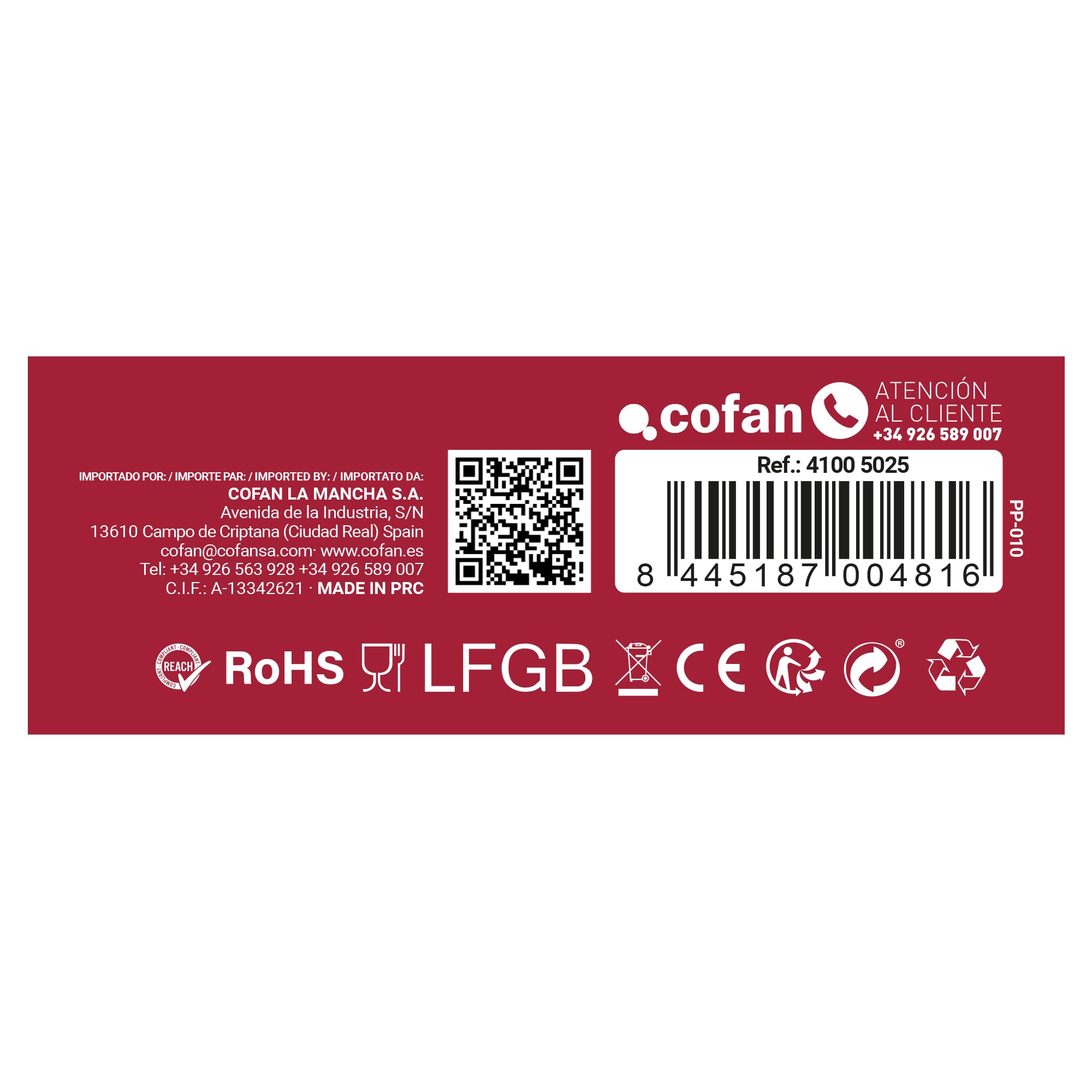 Cofan Sartén Eléctrica Belice 1500 W 36 cm Base acero revestimiento adherente