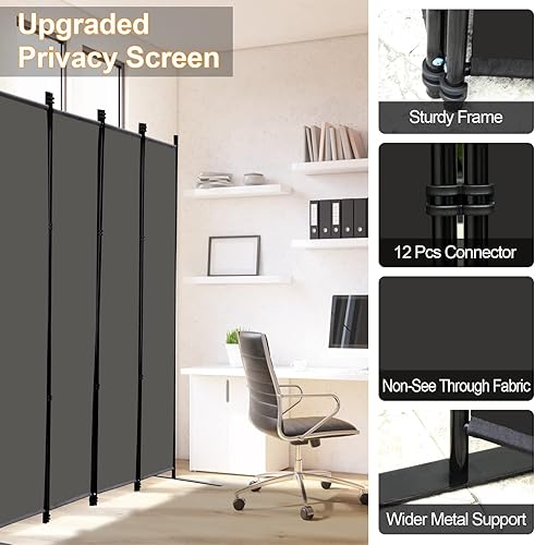 Miniatura 3 de MAYOLIAH Divisor de habitación de 4 paneles de 6 pies de alto, plegables, separadores de privacidad para pared interior, separador de habitación,