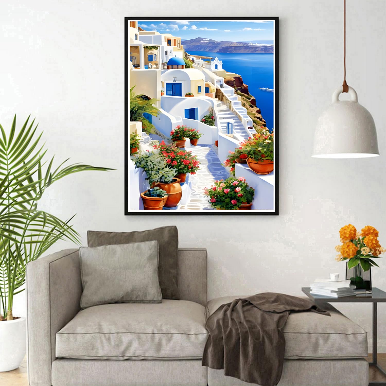 DPHERO DIY Diamant Painting Santorin – 5D Blumen & Ägäisches Meer Motiv, 30x40 Cm Set Für Erwachsene