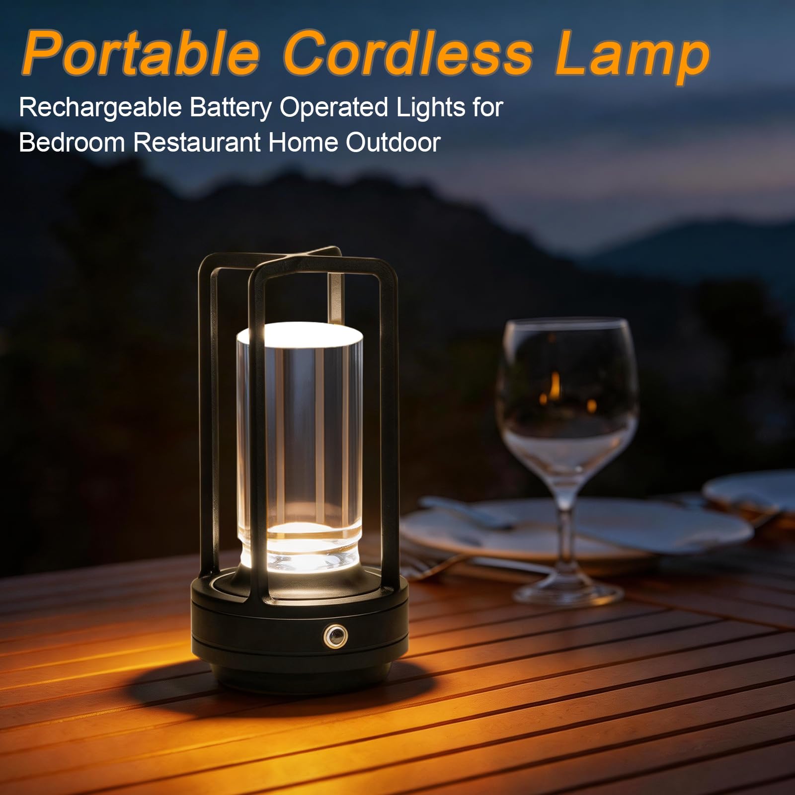 Paquete de 2 lámparas de mesa recargables inalámbricas, 3 colores, atenuación continua de cristal para comedor, sala de estar, bar, cafetería, restaurante, patio, camping (negro)