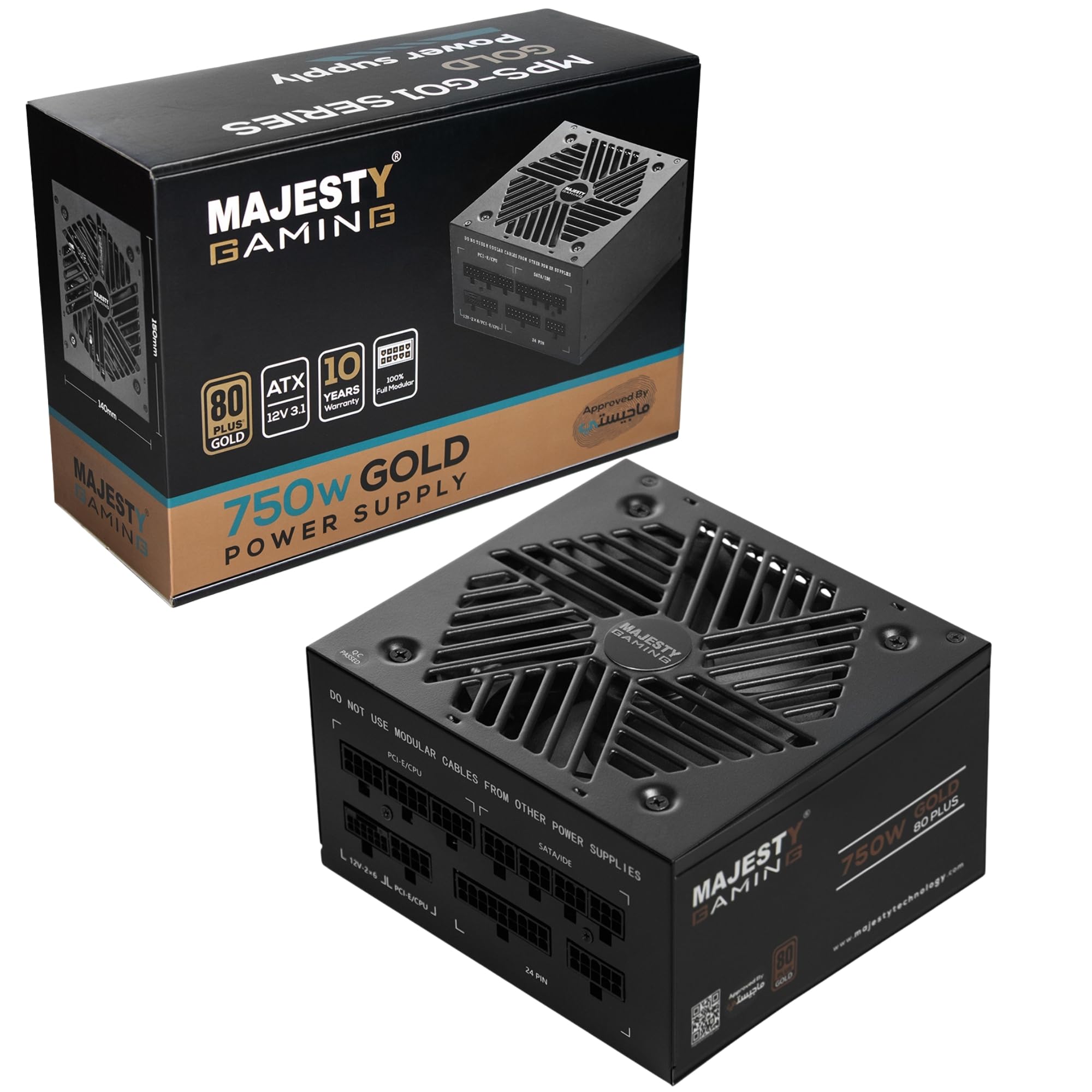 Majesty Power Supply 750W Gold Supports New RTX 50 Fully Modular Low Noise - ATX 3.1 & PCIe 5.1 Compatible - 105°C Capacitors - 80+ Gold Efficiency - Modern Standby Support - Black