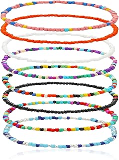 خلخال خرز زجاجي مرن للنساء والفتيات من 8 قطع سوار كاحل يدوي الصنع بتصميم بوهو