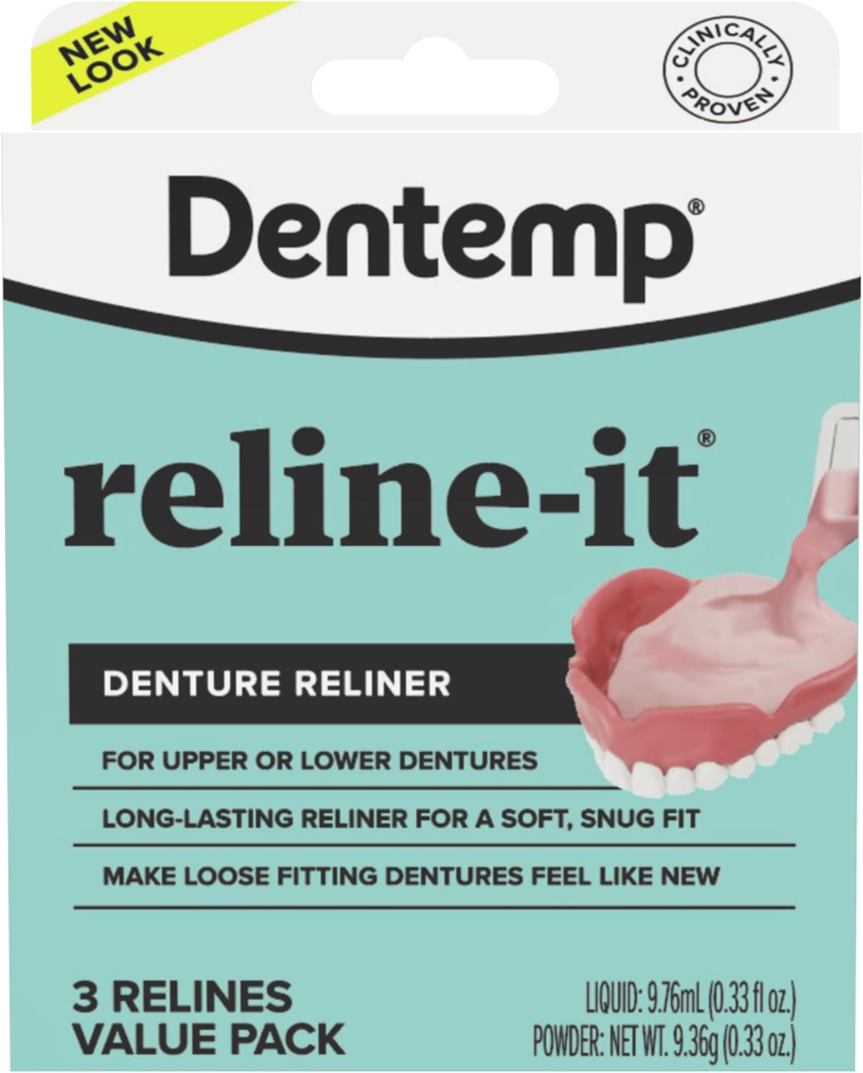 Dentemp Denture Reline Kit Value Pack - Advanced Formula Reline It Denture Reliner - Denture Kit for Repairing and Tightening Both Upper and Lower Dentures (3 Lines)