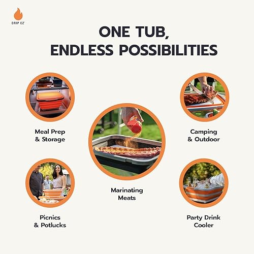 Miniatura 5 de Drip EZ Tina plegable para preparación de barbacoa, para preparación de comidas, marinar, almacenamiento de alimentos, incluye tabla de cortar y