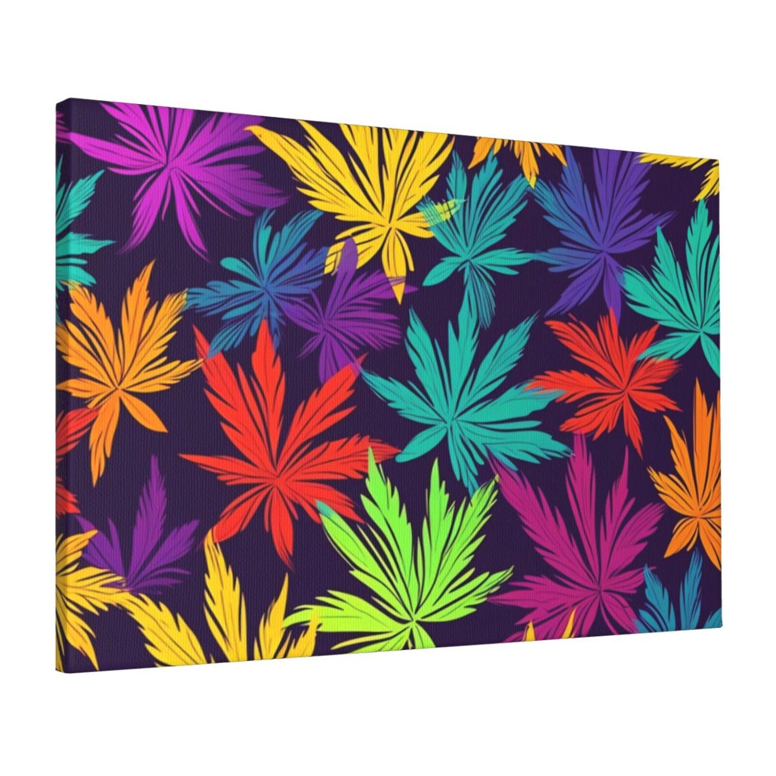 Canvas Wall Art for Living Room Wall Decor 16"x24" Modern Artwork Painting Pictures Hanging Canvas Prints Bright Colorful Weed Pattern Aesthetic Wall Art for Bedroom Bathroom Office Wallart Decor