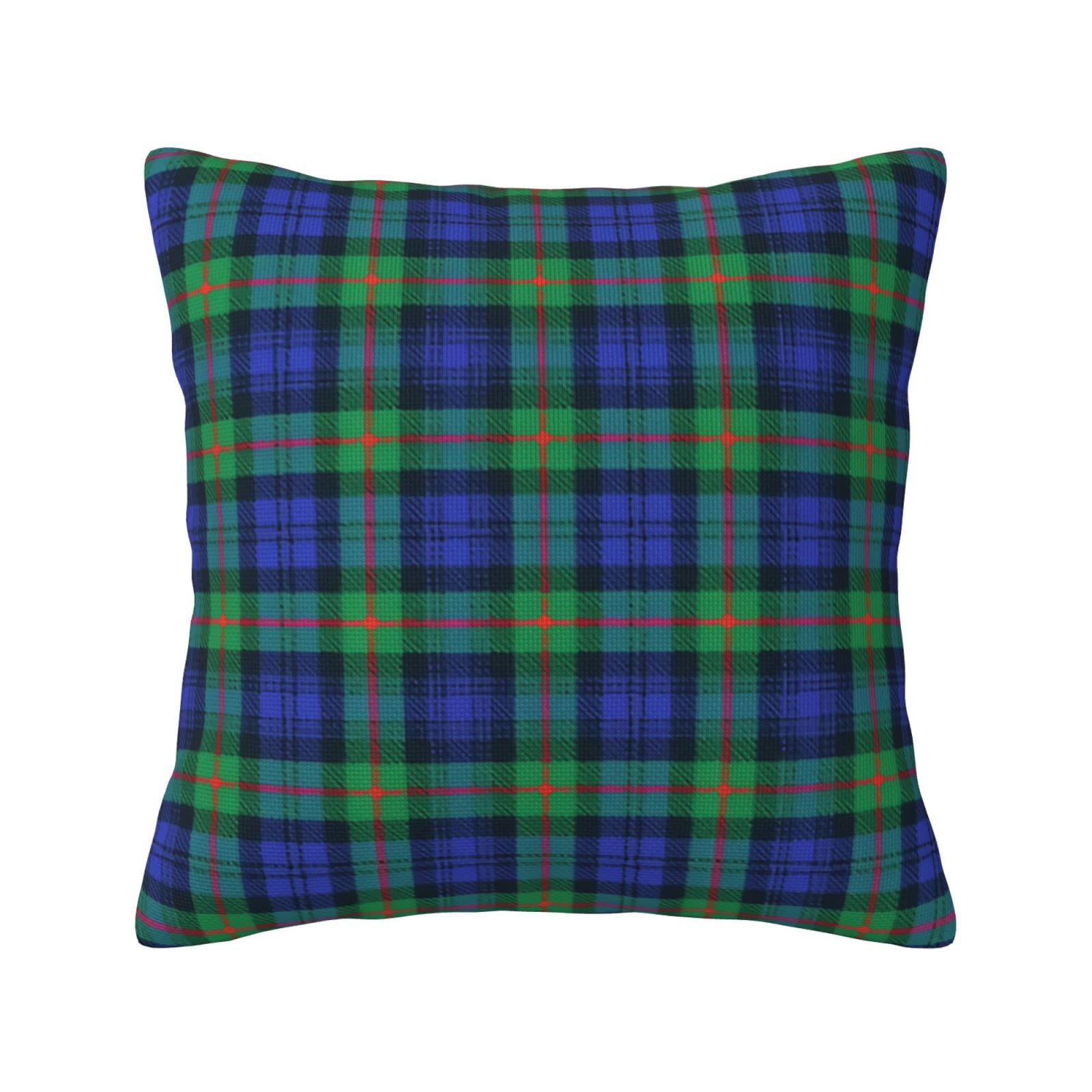 Yingd Green Cushion Cover Classic Clan Murray Scottish Check Linen Pillowcase 45 X 45Cm