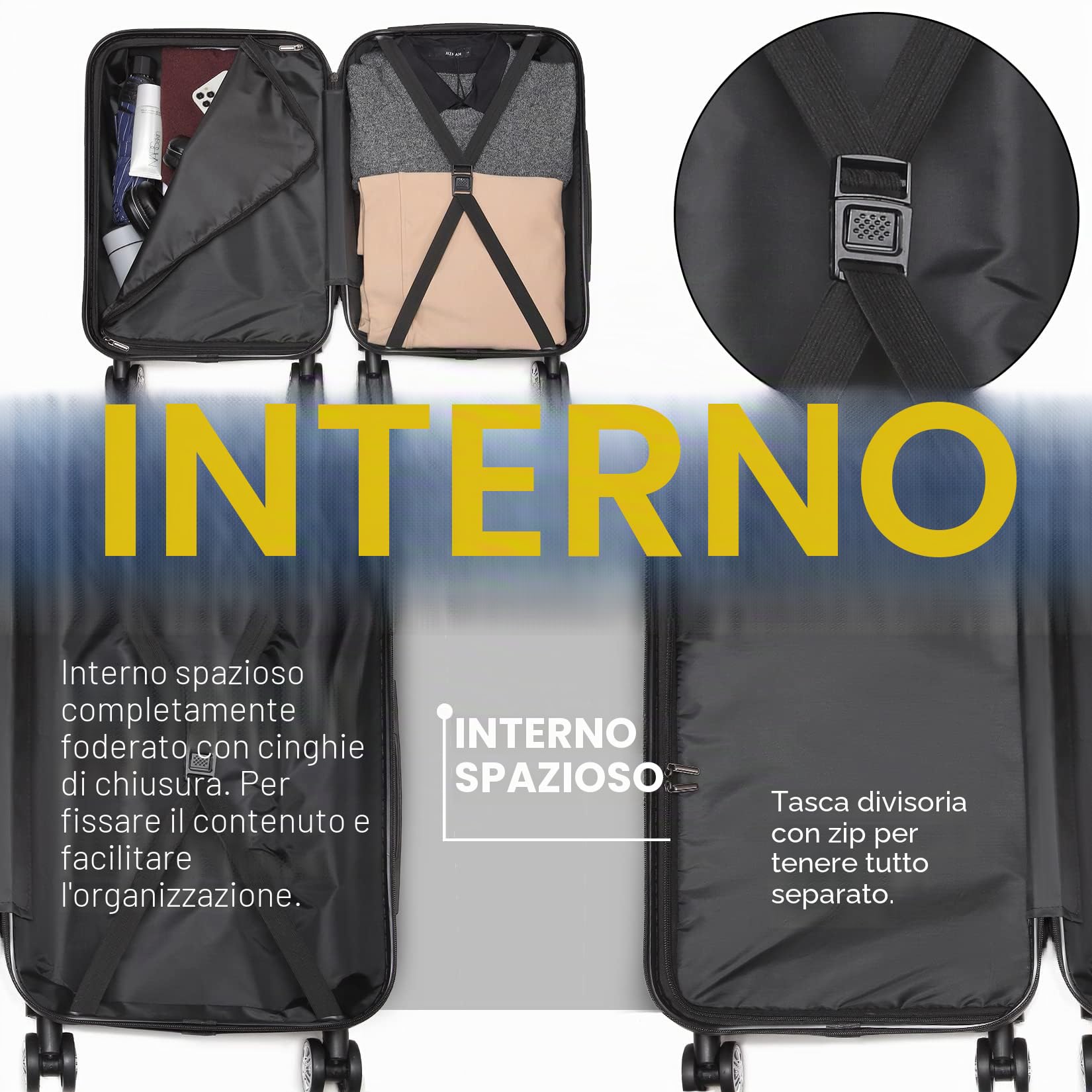 KONO Valigia 50.8 cm da Viaggio a Mano Trolley Bagaglio a Mano Valigie Guscio Rigido Borsa da Viaggio Leggera, Marina Militare, S(55cm 33L)