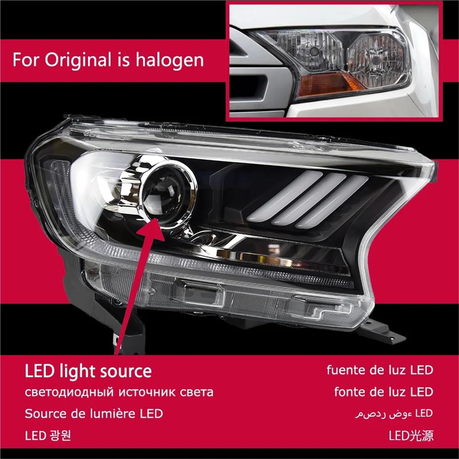 Gruppo Faro per Auto Ranger 2016-2021 Faro Anteriore DRL Indicatore di direzione Fascio Luminoso Angel Eye Lente proiettore