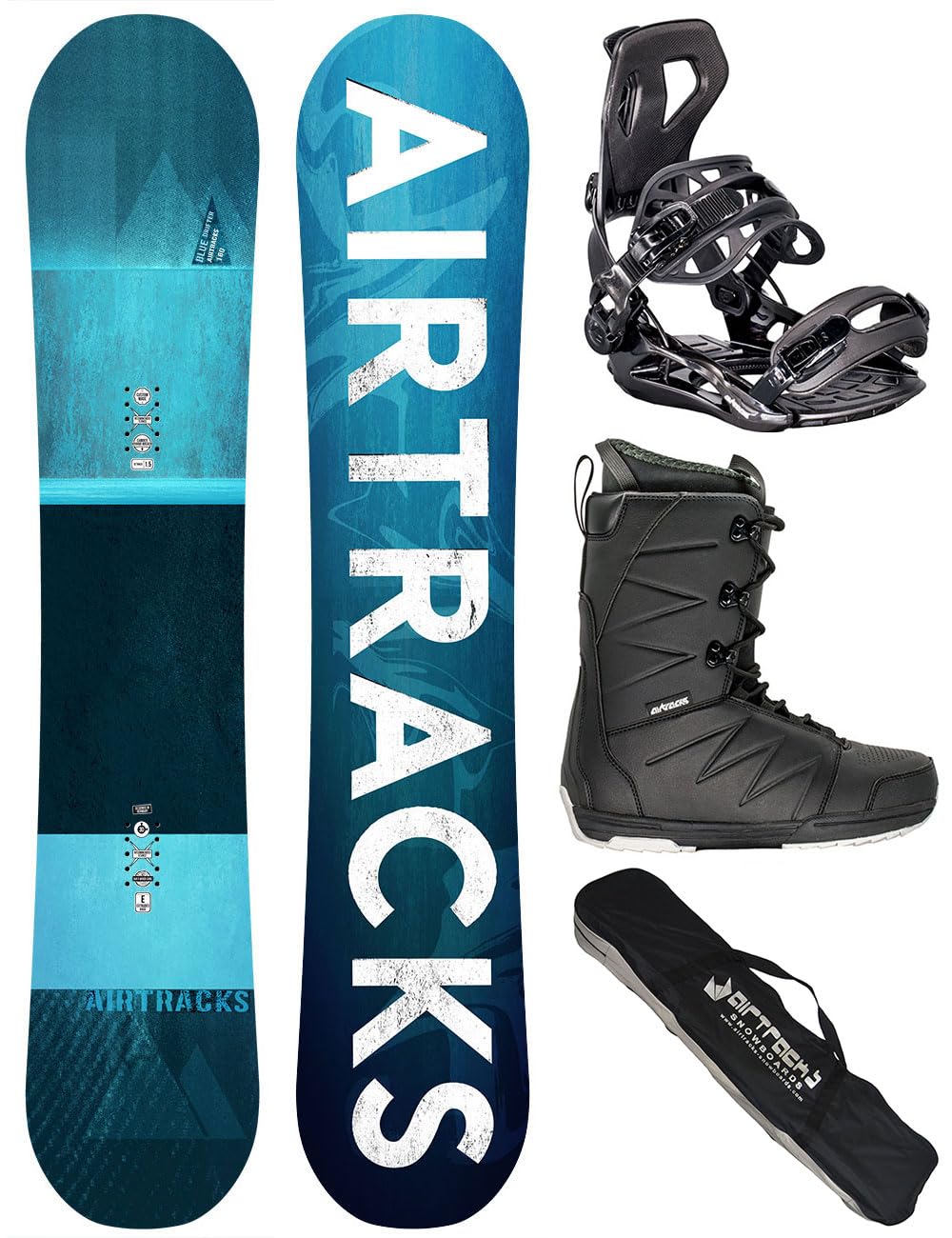Airtracks Snowboard Set Tavola Blue Drifter Wide Hybrid Rocker Uomo + Attacchi Master + Scarponi + Sacca Nuovi 150 155 160 164 cm