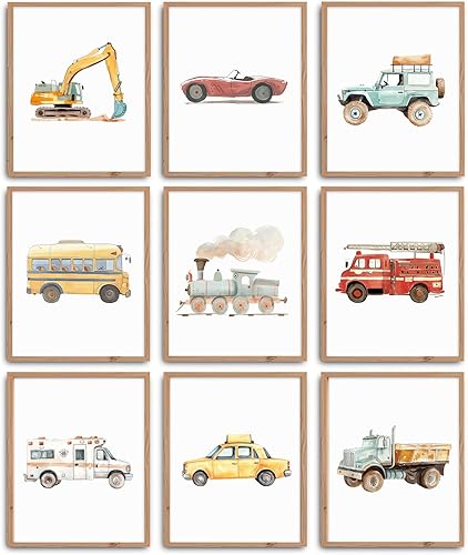 Arte de pared de automóvil para habitación de niños pequeños, decoración de lienzo para construcción de pared, camión, transporte, póster de