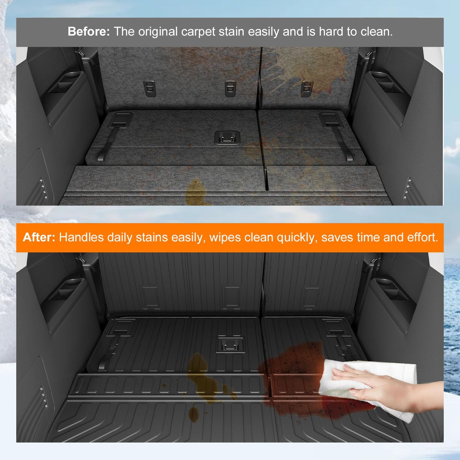 powoq 8 Seats Cargo Mat Compatible with 2009-2017 Chevy Traverse Trunk Mat 2008-2017 Buick Enclave Cargo Liner Trunk Liner Back Seat Protector Replacement for 2009-2017 Chevy Traverse Accessories - Image 4