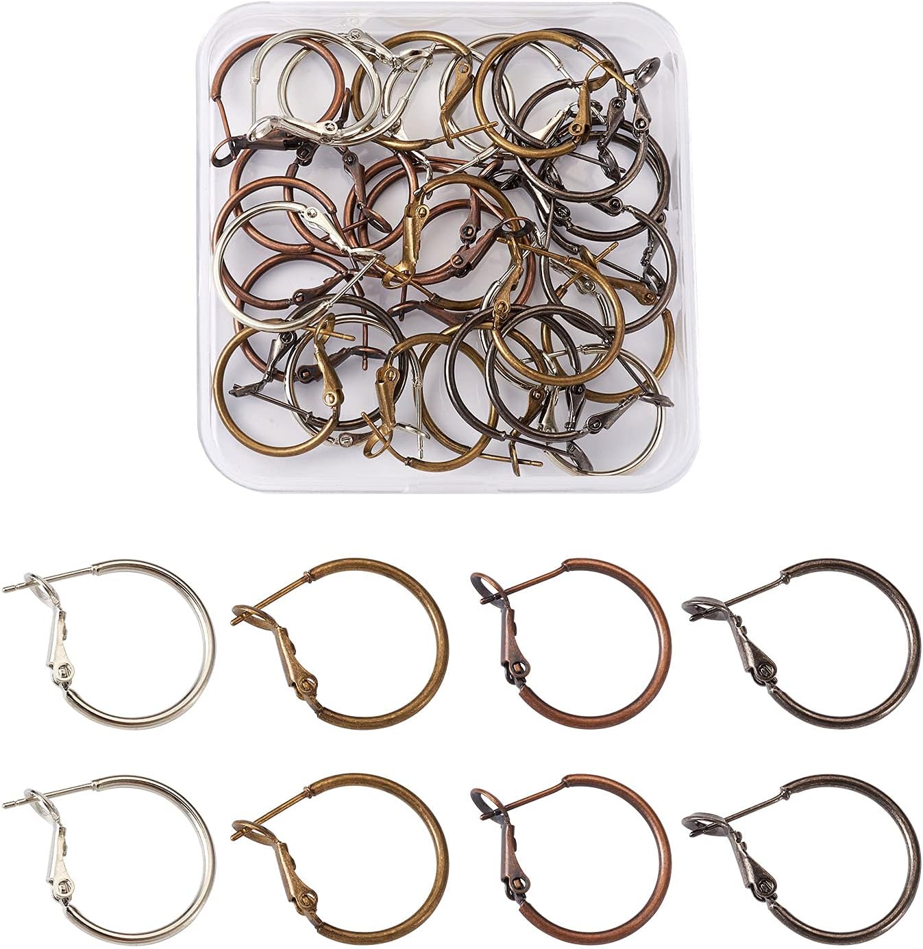 Craftdady 16 Pairs 20mm Round Hoop Earring Findings Brass Lever Back Open Hoop Earring Hooks Ear Wires 4 Colors for Women Jewelry Craft Making