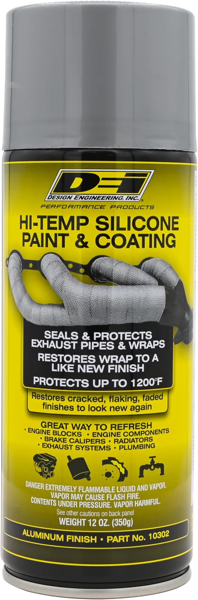 Design Engineering High-Temperature Aluminum Silicone Coating Spray – Heat-Resistant Protective Sealant for Exhaust Wraps, Engine Parts, Headers, and Manifolds
