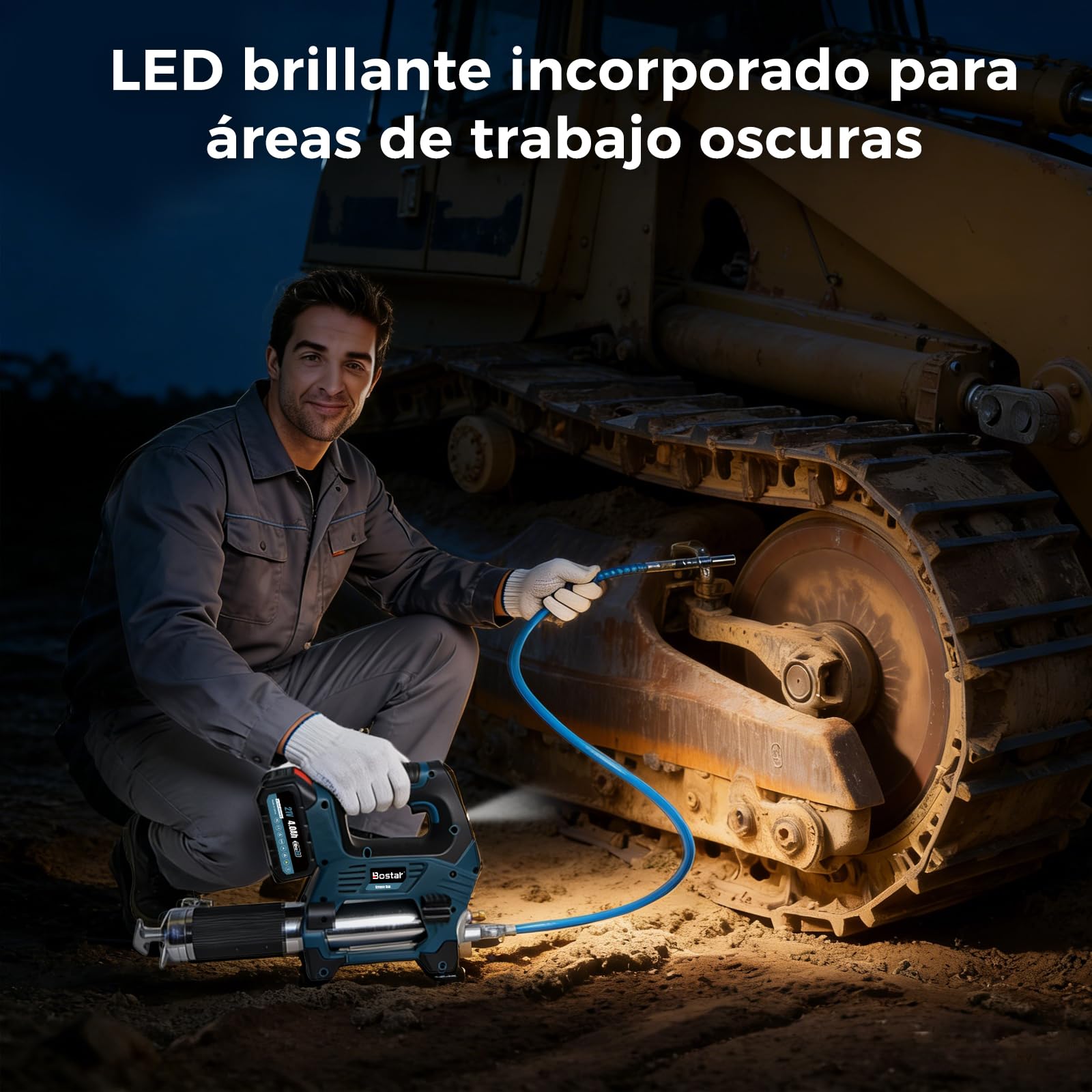 Bostar Pistola de Engrase 12000 PSI Eléctrica Bomba de Engrase a Batería con 2 Baterías 4.0Ah(Compatible Makita 18V), Motor Sin Escobillas, Manguera 1m y Adaptador para Maquinaria Agrícola y Camiones