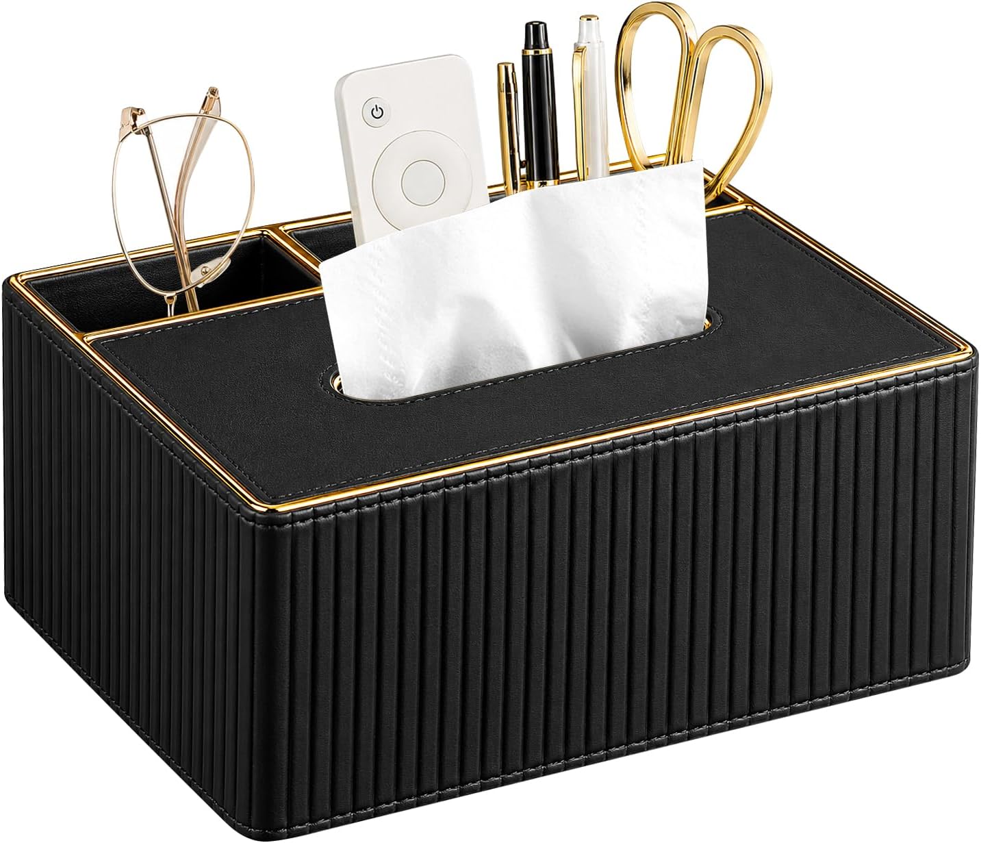 Tissue Box Cover Rectangle, Tissue Holder with Gold-Tone Edging Decoration