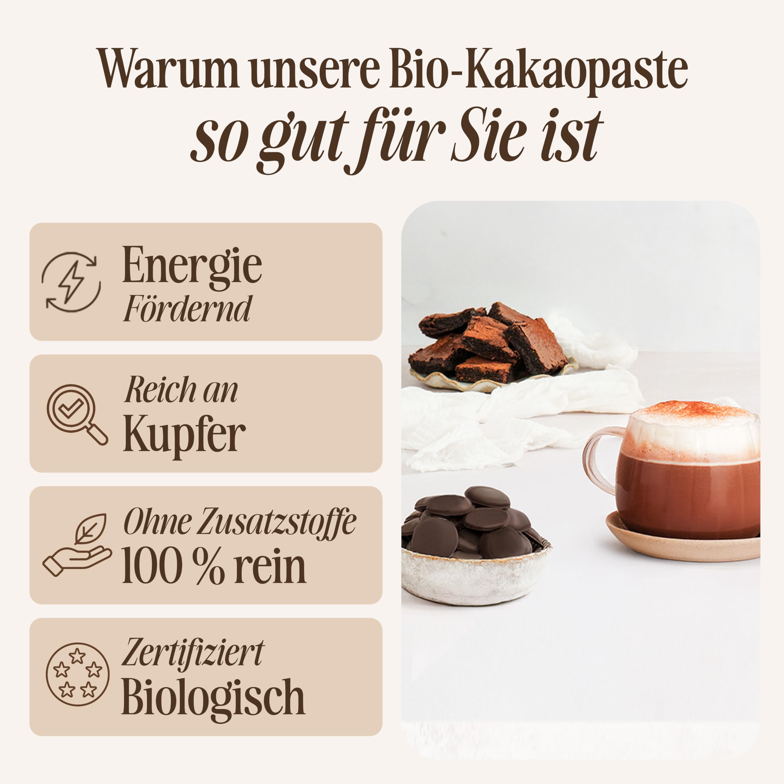 Sevenhills Wholefoods Kakaomasse Bio 500g Kakaopaste, Likör, Waffeln | für heiße Schokolade und Backen, ungesüßt, Knöpfe, Tropfen
