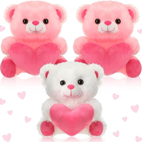 Syhood Oso de peluche de 3 piezas de regalo de San Valentín, oso de peluche de 10 pulgadas con corazón de rosa, regalos de San Valentín, juguetes