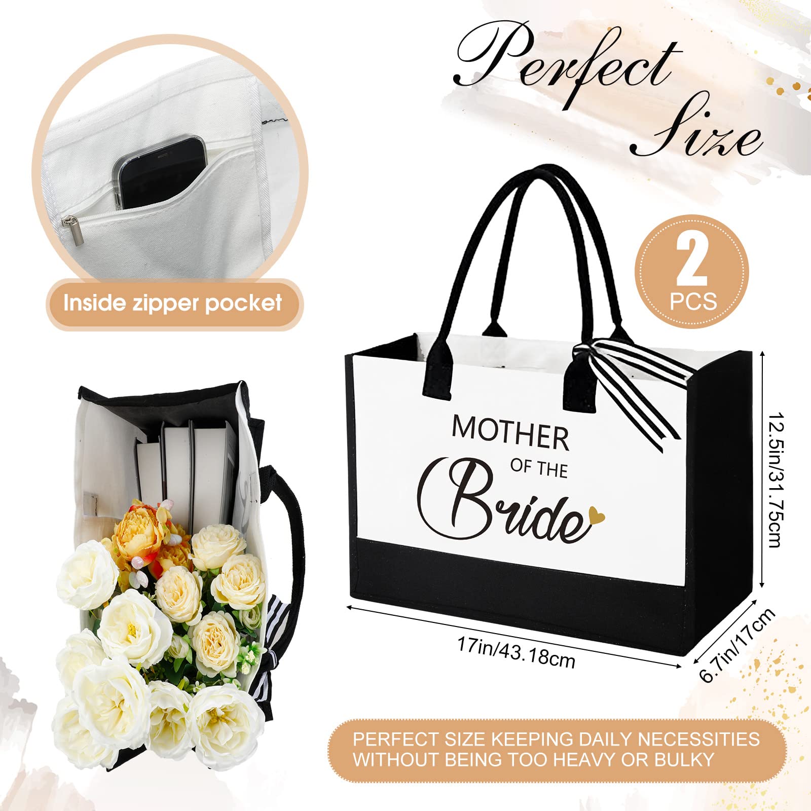 Aoriher 2 Pcs Mother of Bride and Groom Gift Set Canvas Tote Bag Bridal Shower Gifts for Mother of The Groom Bride for Wedding Bachelorette Engagement