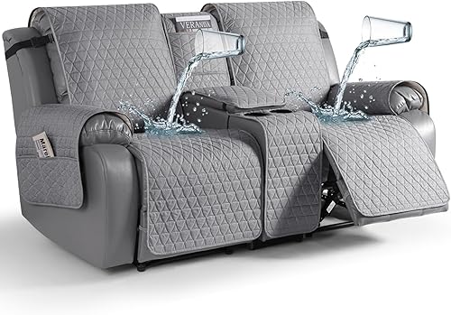 Miniatura 11 de TAOCOCO - Funda para sofá reclinable de dos plazas 100% impermeable con consola, funda para sofá reclinable lavable y antideslizante para 2 Gris