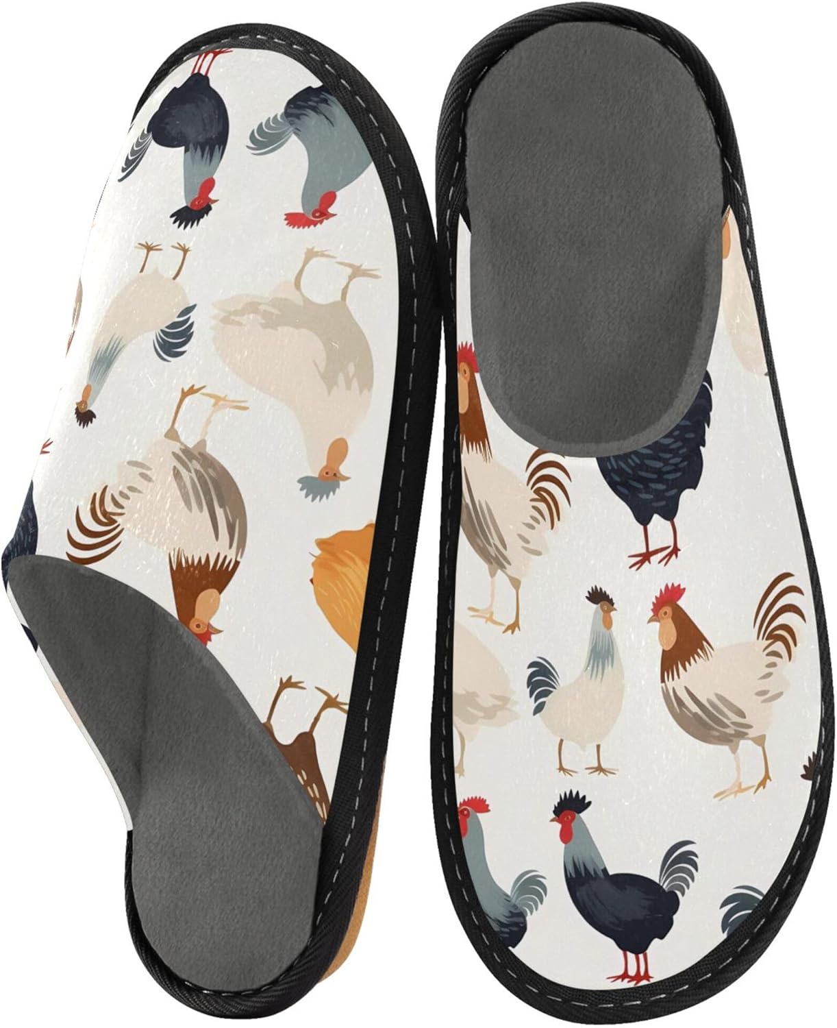 Rooster Hens House Slippers – Cozy Fuzzy Slippers for Guests, Washable & Disposable, Perfect for Shoeless Home, Spa & Hotel Use A111562