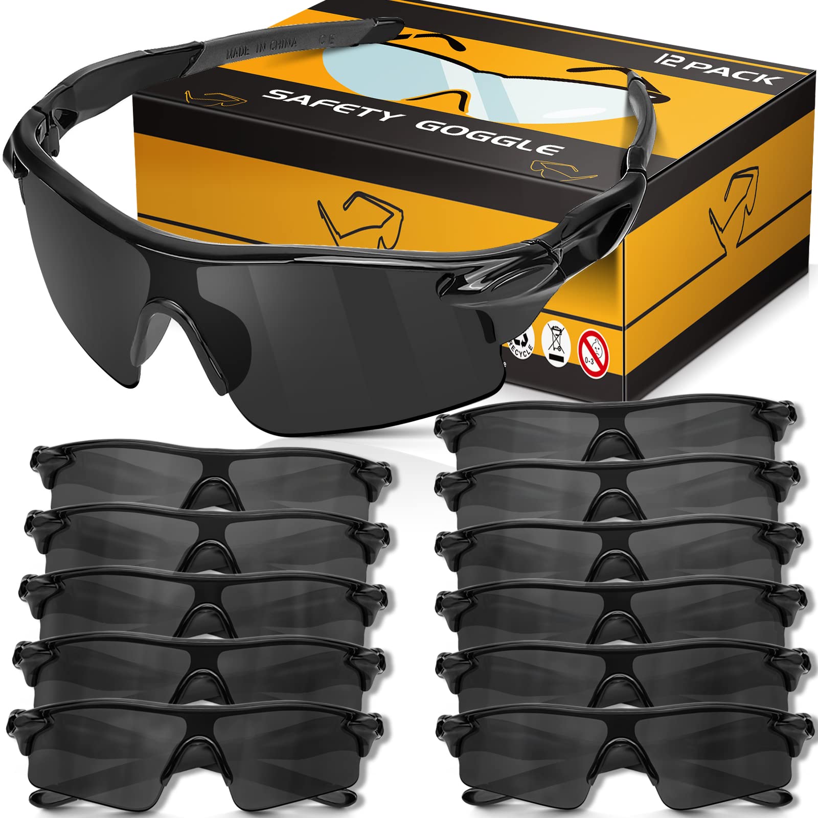 OXG 12 Pack Safety Glasses for Men Women, Impact & Scratch Resistant ANSI Z87.1 Safety Goggles Eye Protection UV-Block