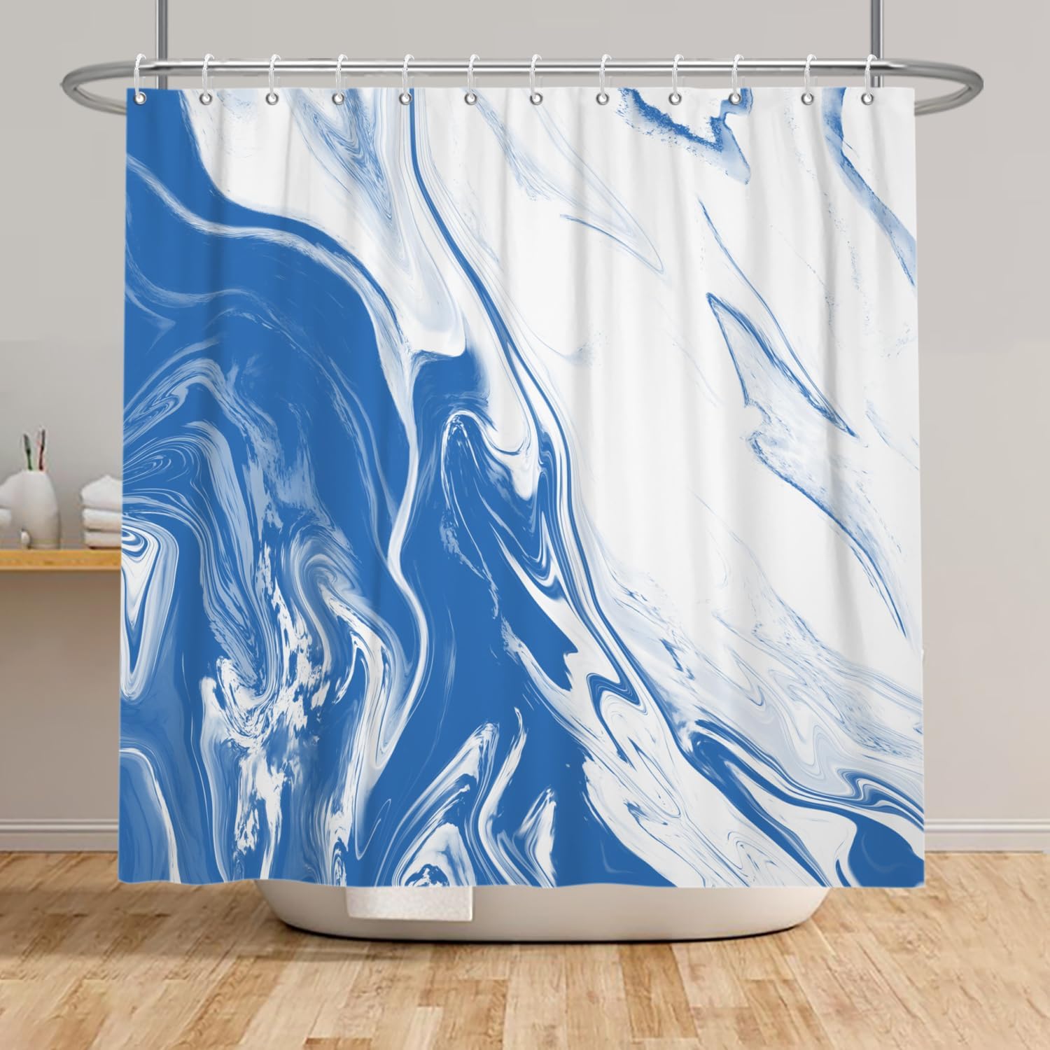 Blue and White Marble Shower Curtain Modern Abstract Ink Art Texture Bathroom Curtain Aesthetic Crack Weighted Hem Shower Curtain Sets for Bathroom Extra Long 72x84 in with 12 Hooks
