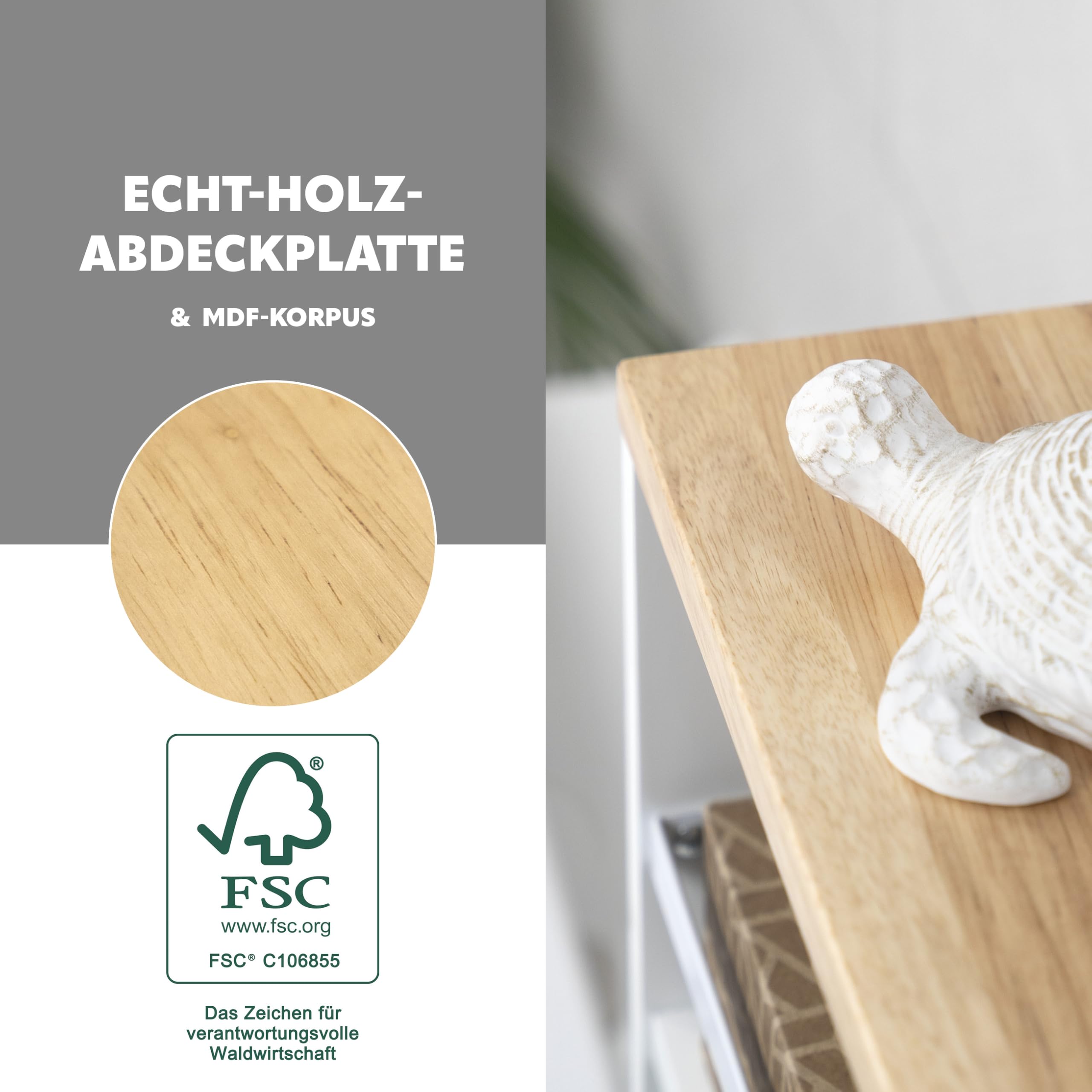 eluno Nischenwagen, Küchenwagen, Bad-Organizer mit 3 Ebenen (Holz-Weiß)