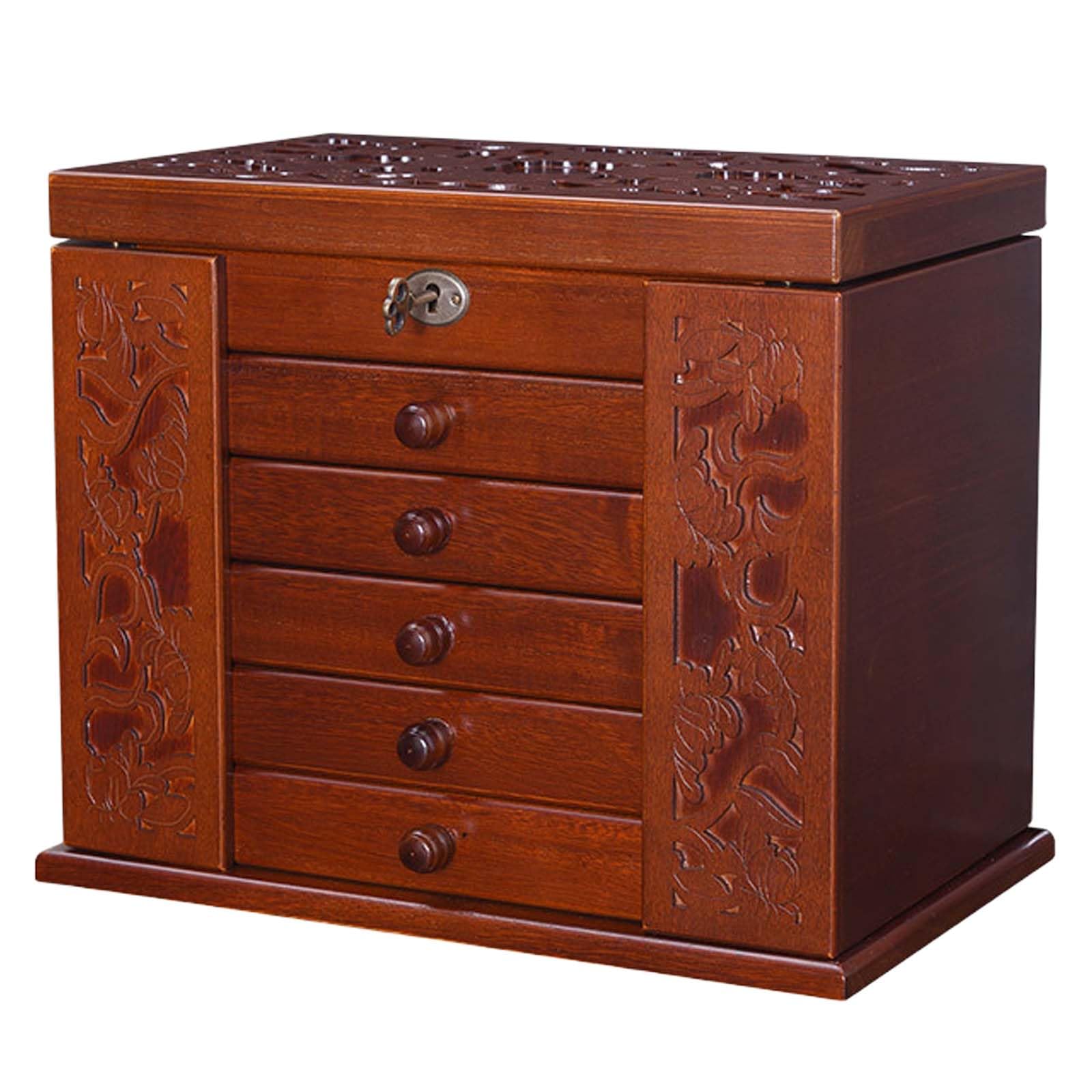 EAmrfvqt Jewellery Box, Solid Wood Jewelry Box With Lock, Multicolor, Organizer For Necklaces Mirror(Walnut)