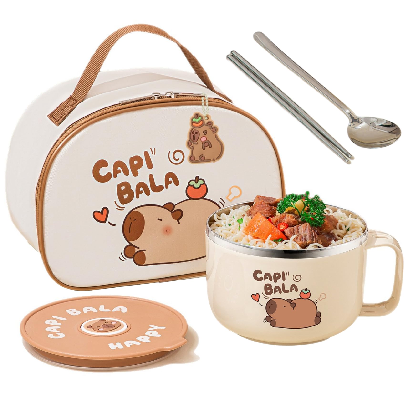Tazón de sopa Capybara de 800 ml con bolsa y vajilla, el regalo ideal para estudiantes