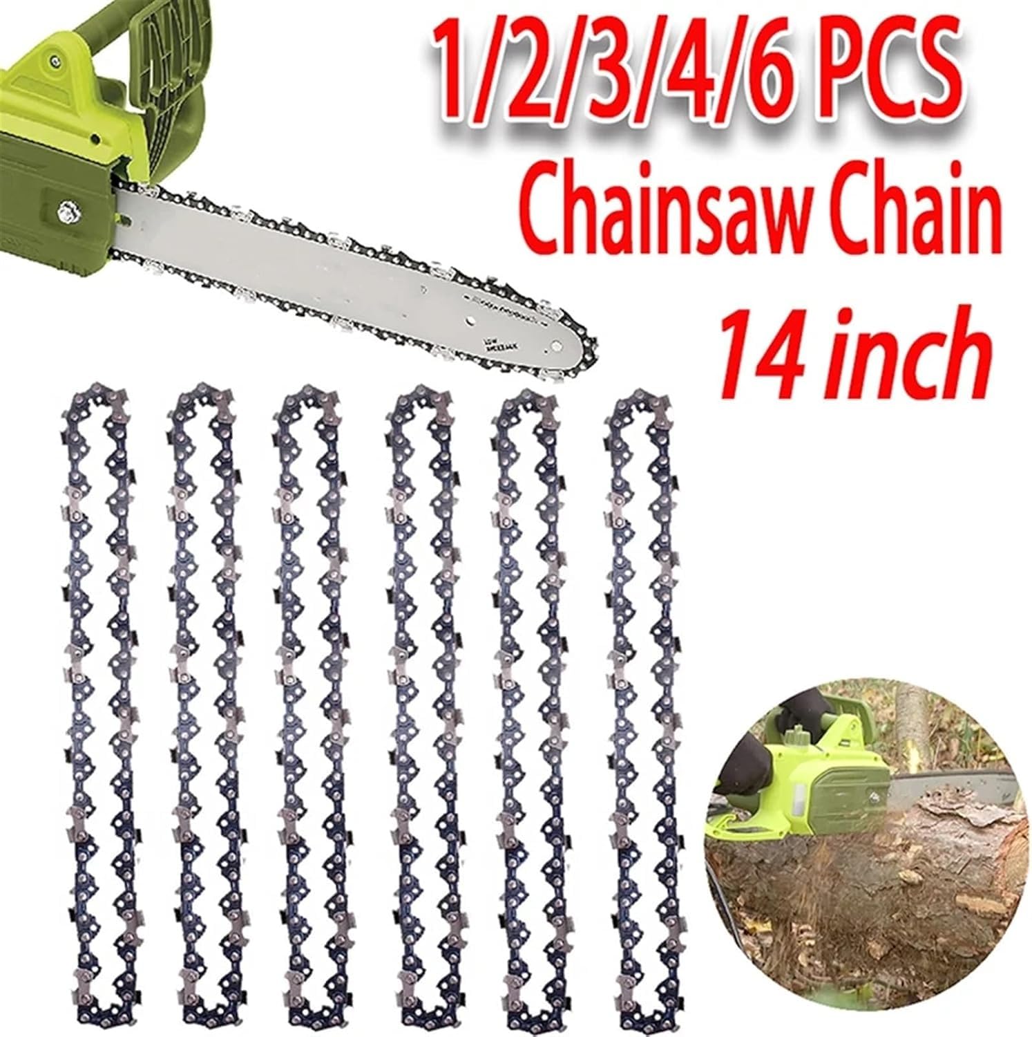Cadena de motosierra, 1 cadena acero inoxidable 14 pulgadas 52 DL 3/8 LP calibre 0,050 semi cincel for registro (cadena 6)(6x Chain)