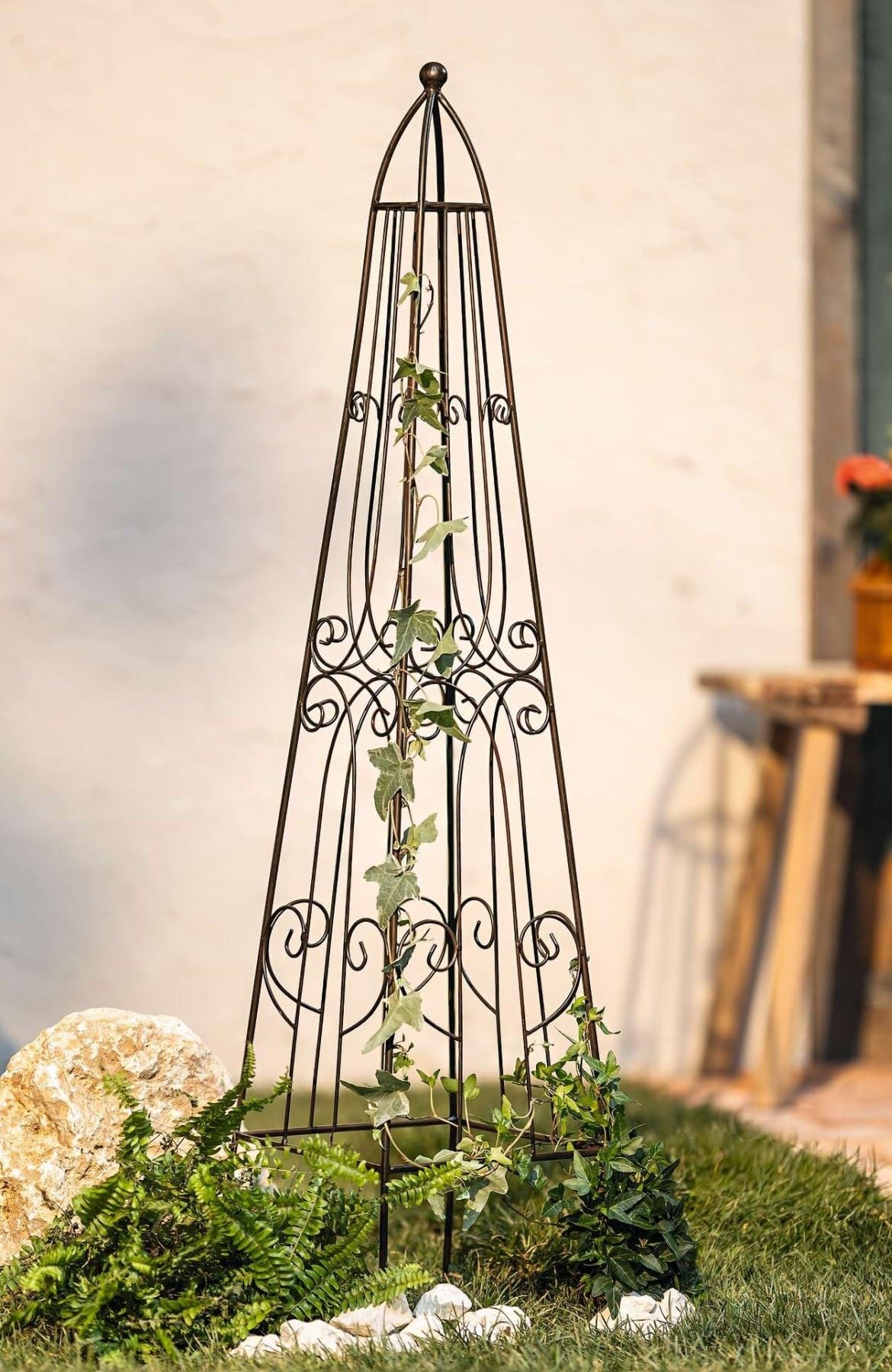 Dekoleidenschaft Romance Tour en métal marron foncé aspect vieilli 115 cm de haut Tuteur pour fleurs, lierre et roses grimpantes