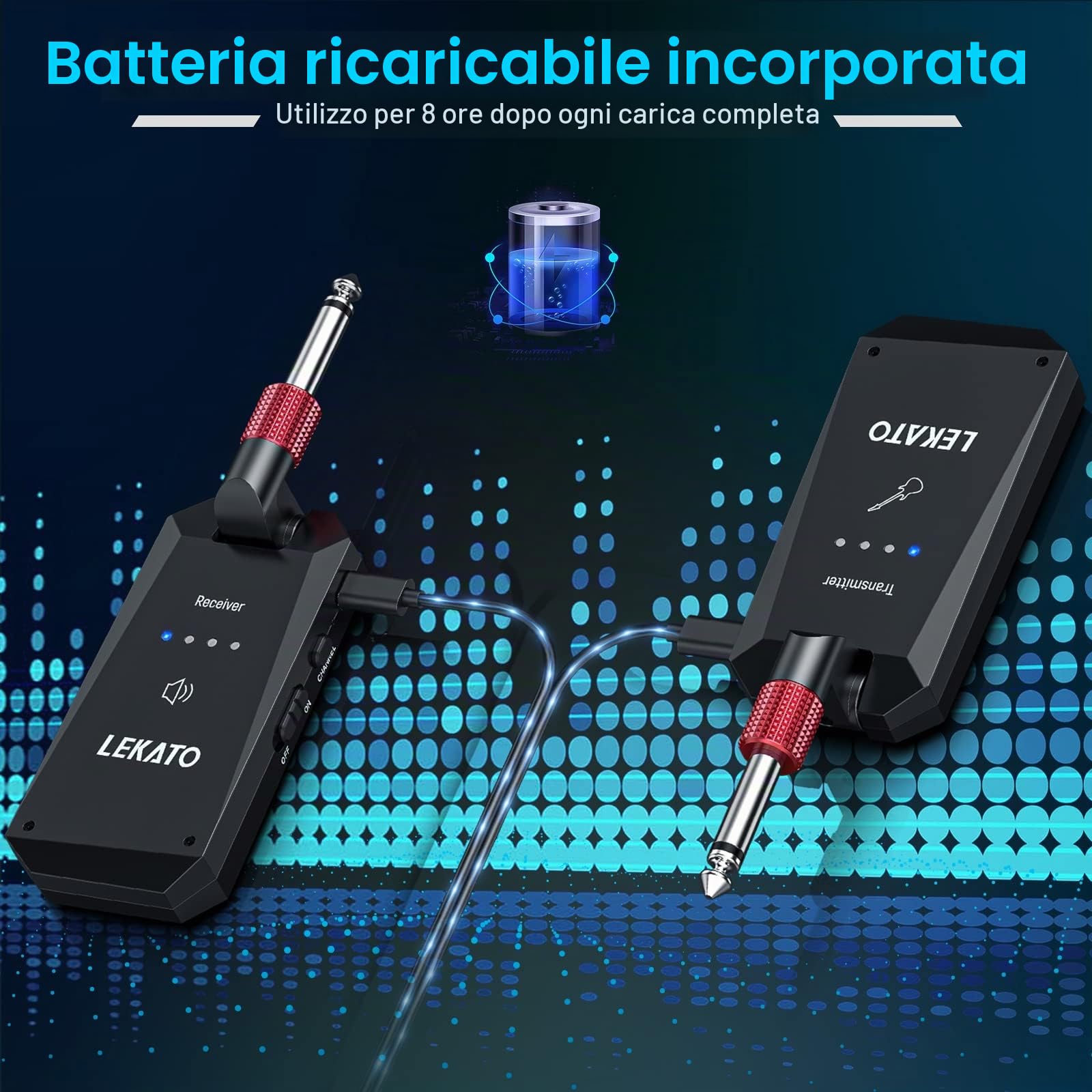 LEKATO Ricevitore Trasmettitore Wireless per Chitarra 5.8Ghz, Cavo Ricaricabile Digitale Con Forte Capacità Anti-Interferenza per Chitarre, Bassi