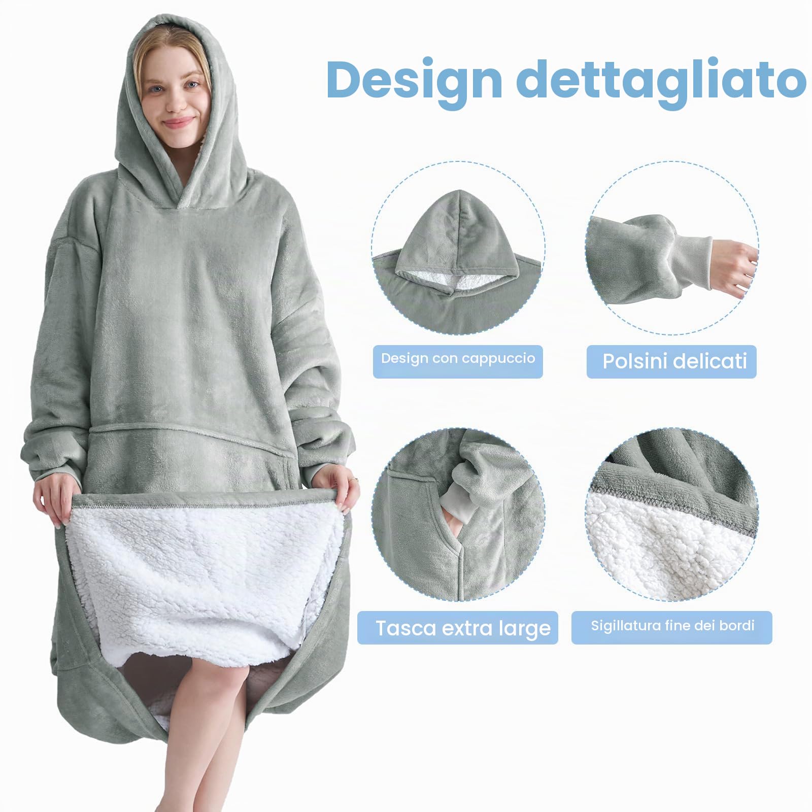 Good Nite Wearable Blanket Coperta indossabile con Cappuccio Oversize per Le Donne Donna